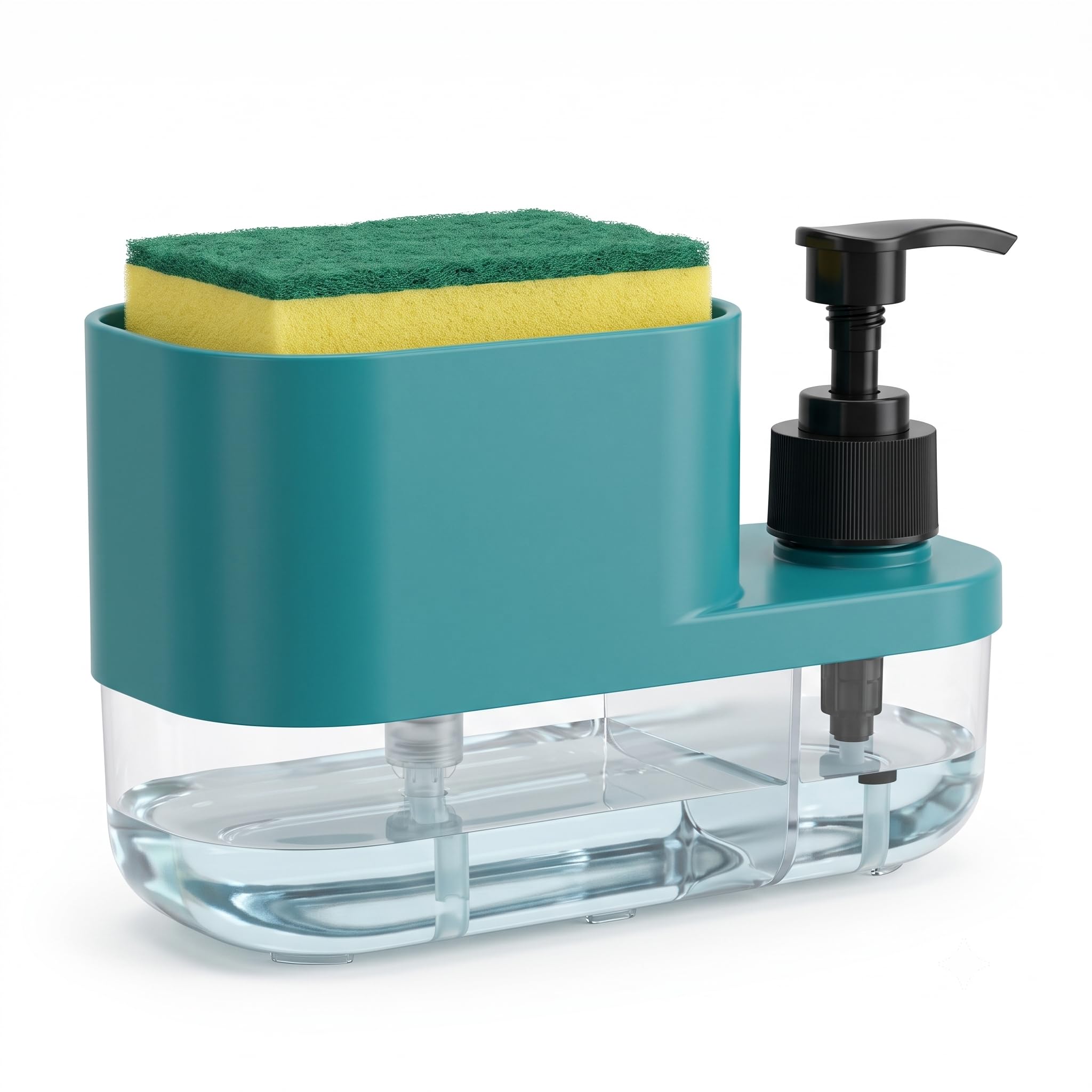 3-in-1 Kitchen Sink Soap Dispenser with Sponge Holder and Spounge | Press-to-Dispense Tray, Dual Separate Chambers, Independent Soap Pump, Transparent Reservoir, One-Hand Operation-picture-39