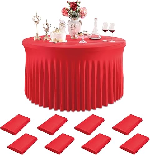 Outpain Paquete de 8 manteles redondos rojos de 5 pies, manteles de elastano ajustables para mesa redonda de 60 pulgadas, mantel sin arrugas con Outpain Paquete de 8 manteles redondos rojos de 5 pies, manteles de elastano ajustables para mesa redonda de 60 pulgadas, mantel sin arrugas con