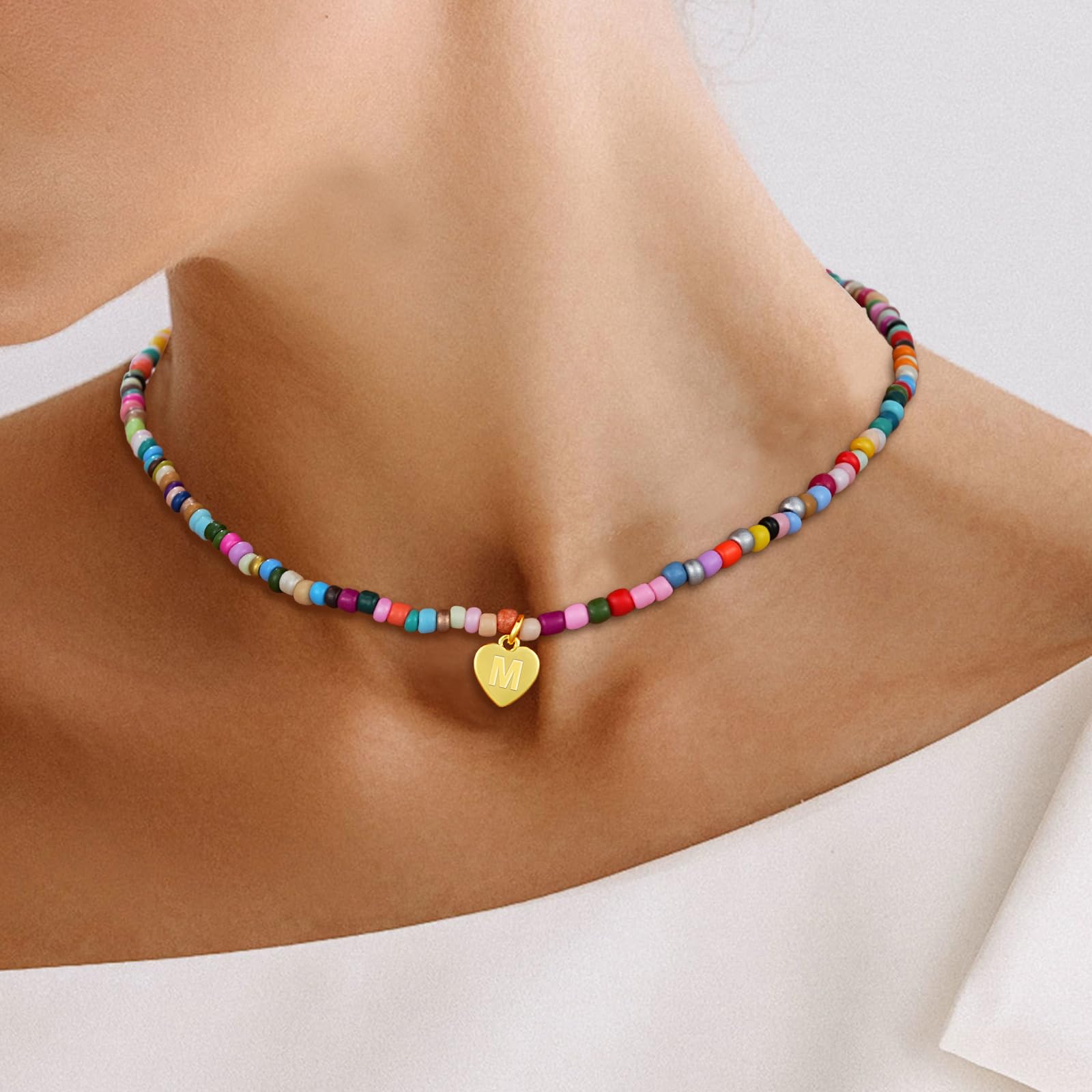 Esmoly Colorate Perle Collana Donna con Lettera A-Z Argento/18K Oro Regalo Compleanno Donna Ragazza 14+2 Inches