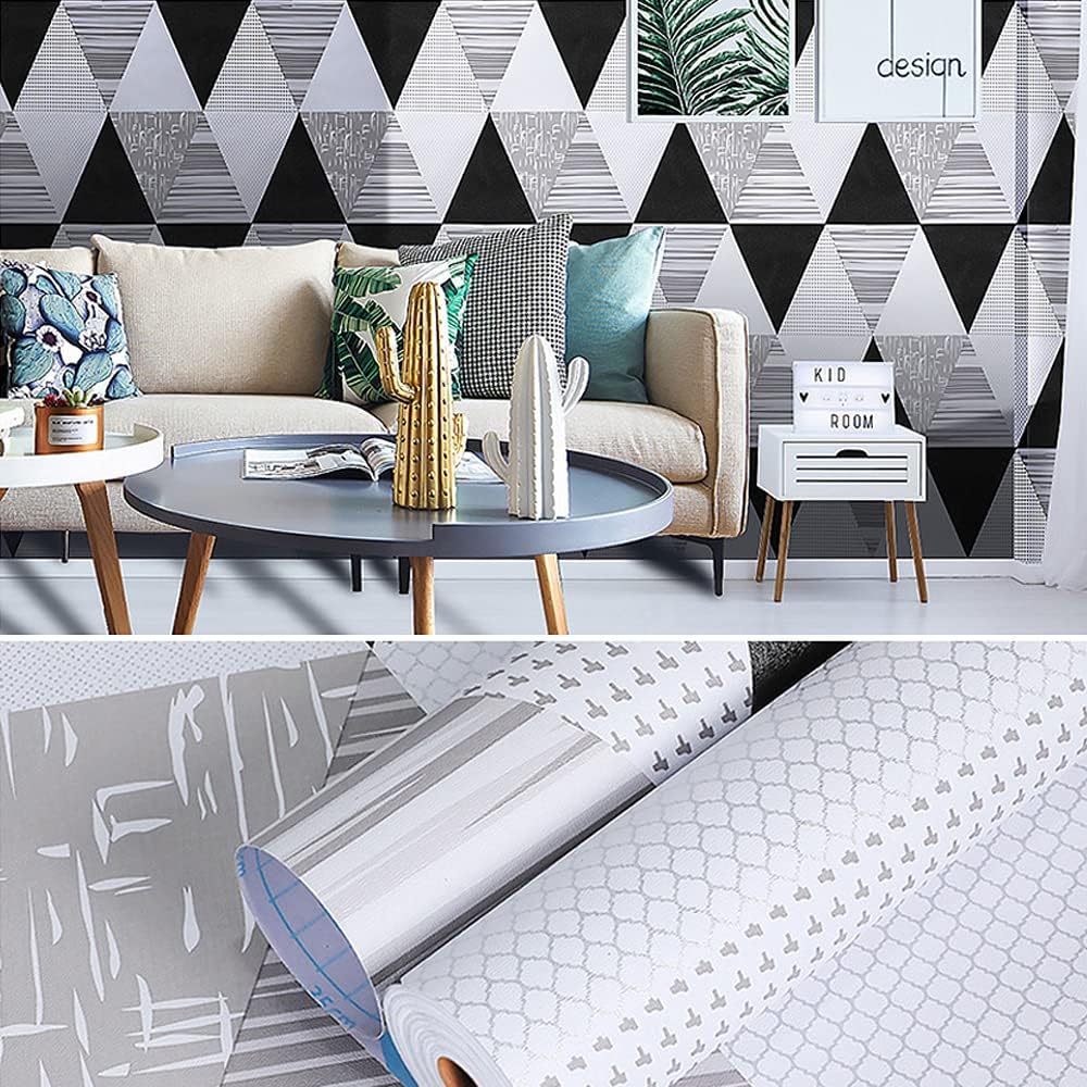 2 Pack Shelf Liners Black Triangle Self-Adhesive Drawer Papers Furniture Protector Redo Bookcase Clothes Storage 17.7 Inch Wide