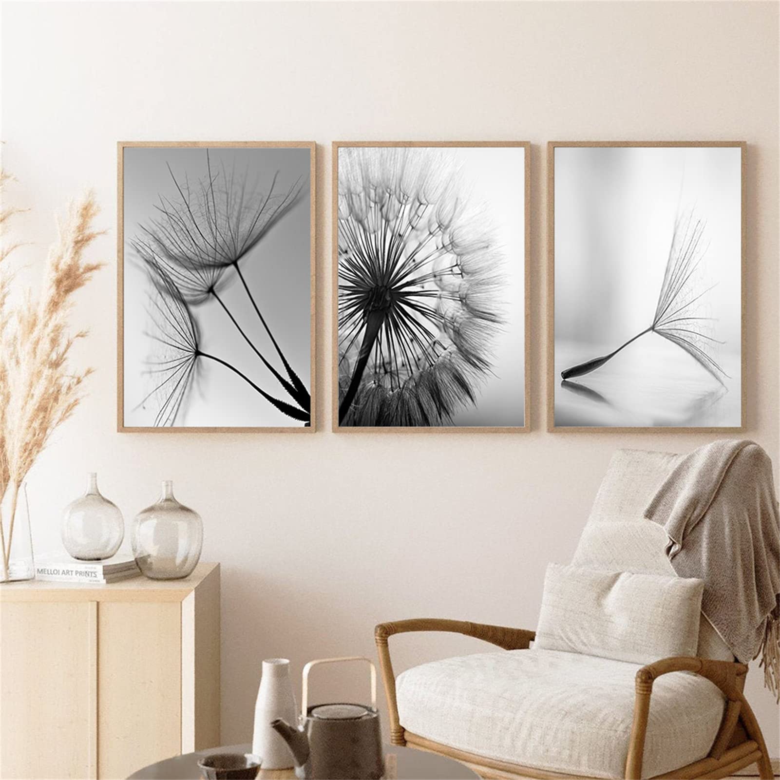 TROYSINC Set di 3 poster di design da parete, fiore di campo senza cornice, stampa su tela, poster d'arte in bianco e nero per la decorazione del soggiorno (50x70cm)