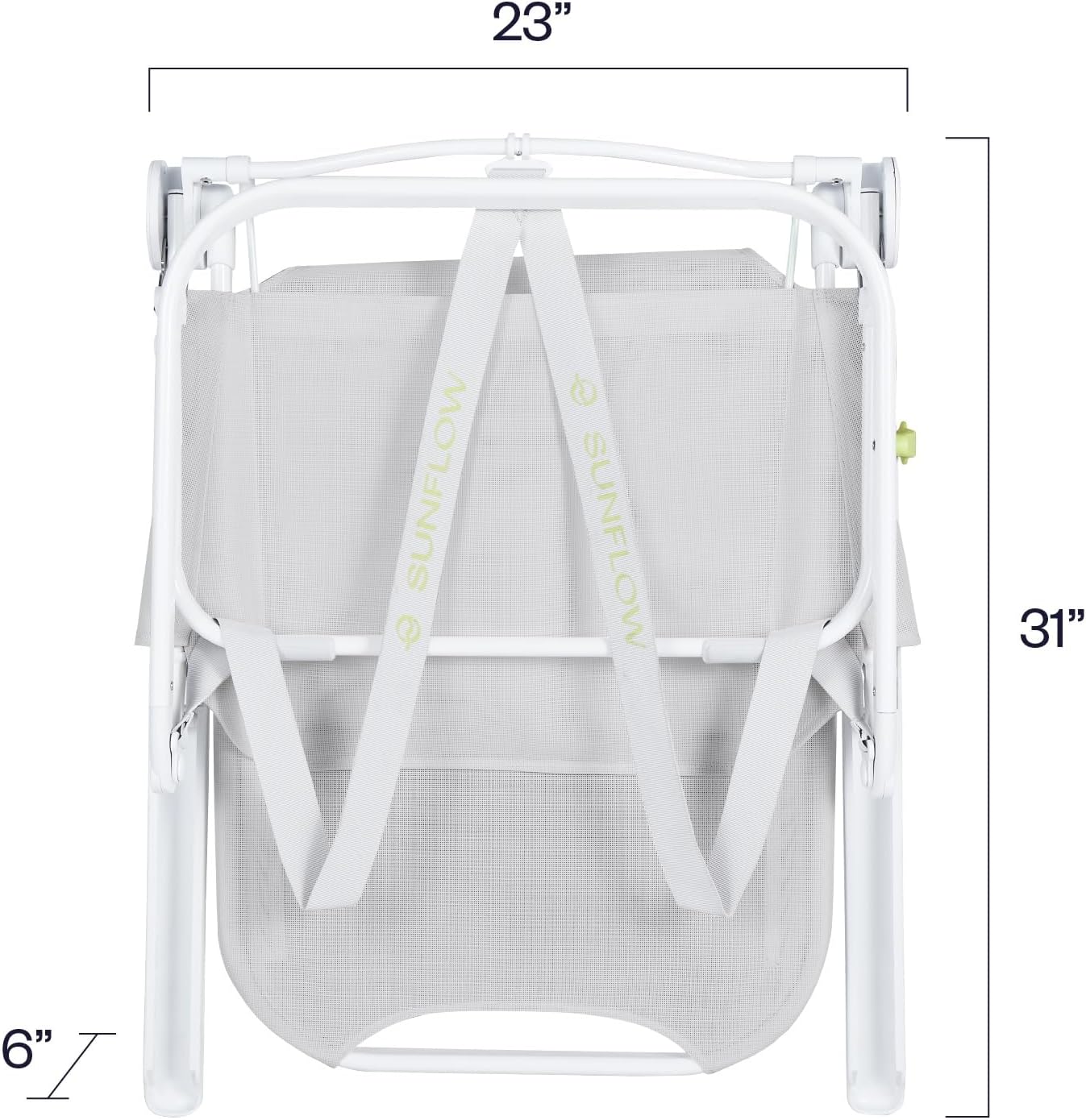Folded SUNFLOW Shore Thing Beach Chair with dimensions