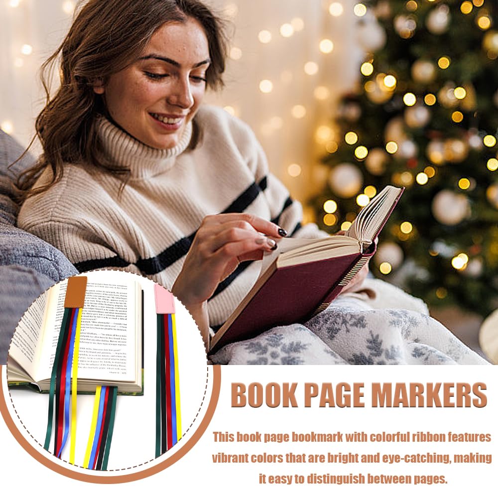 TRKETK 4 Pcs Ribbon Bookmark PU Leather Bookmarks Bible Ribbons Bookmarks Book Page Bookmark with Colorful Ribbon for Reading Books Organizing Books Journals and Notebooks Book Pages Markers - Image 4