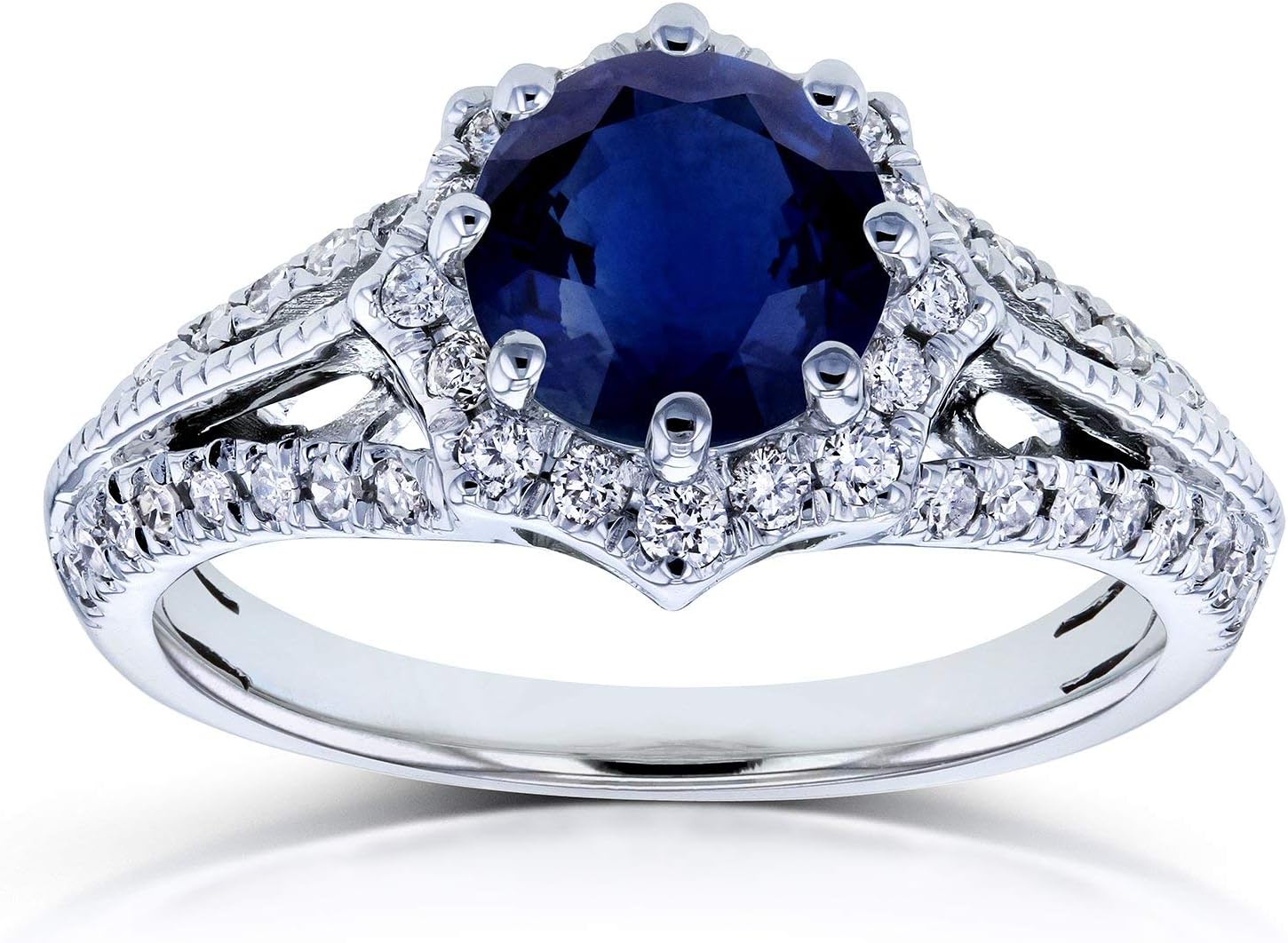 Kobelli Blue Sapphire and Diamond Star Halo Engagement Ring 1 3/5 CTW In 14k White Gold, Size 10, White Gold