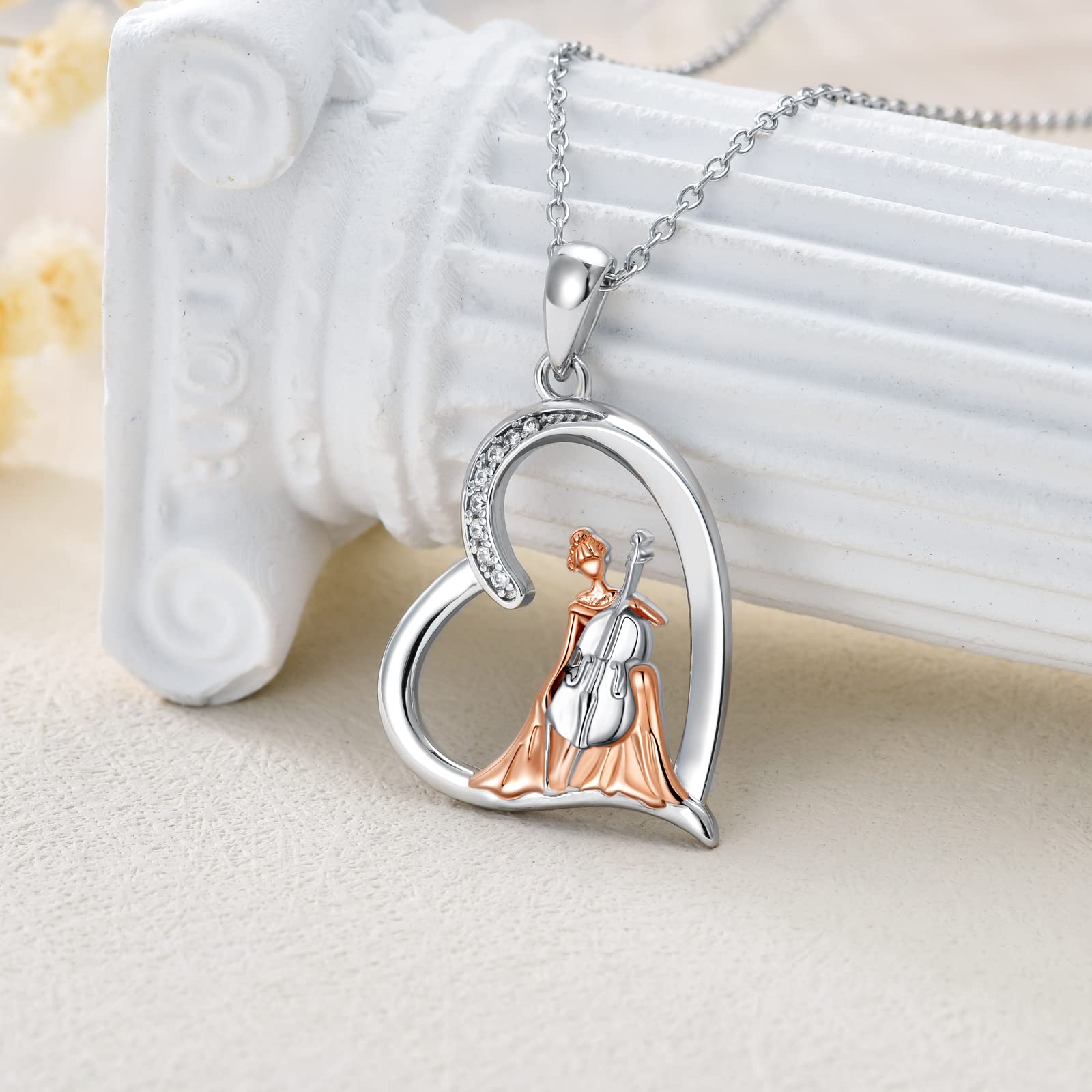 Collar violinista de plata de ley, joyería de cristal para violonchelo violín, regalo de música para mujeres y niñas e hijas, Plata esterlina, Sin gemas.