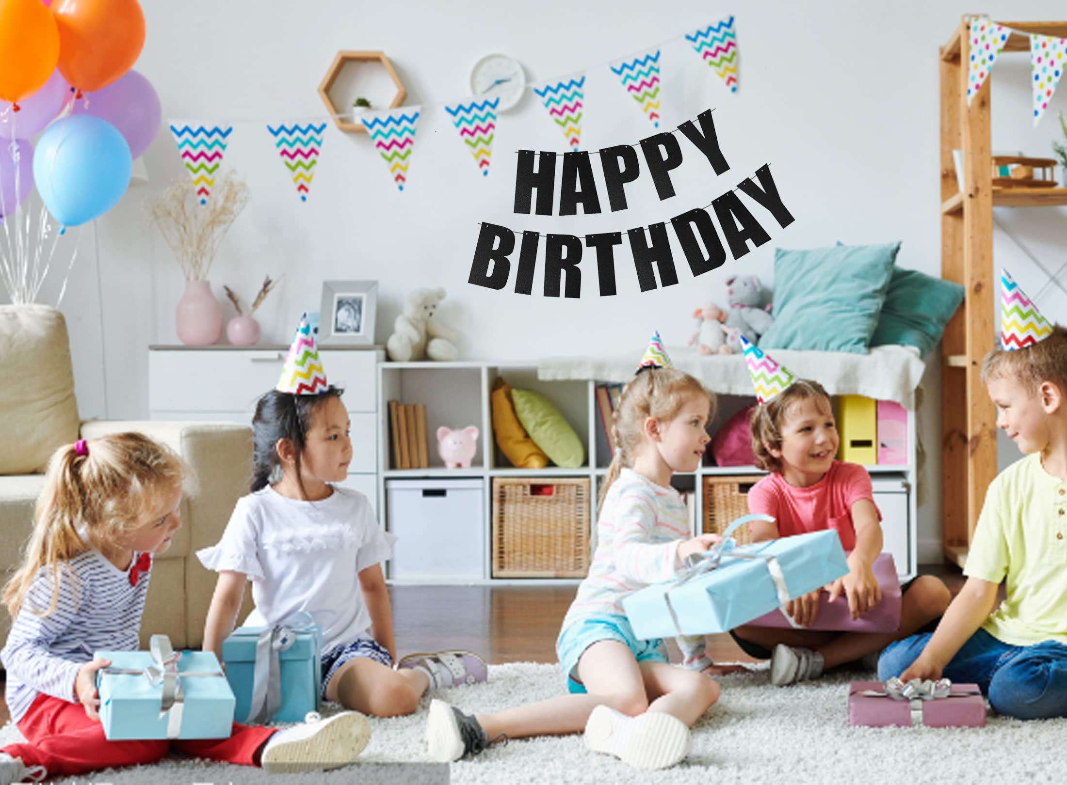Czarny baner z napisem "Happy Birthday" na przyjęcie urodzinowe dekoracje materiały