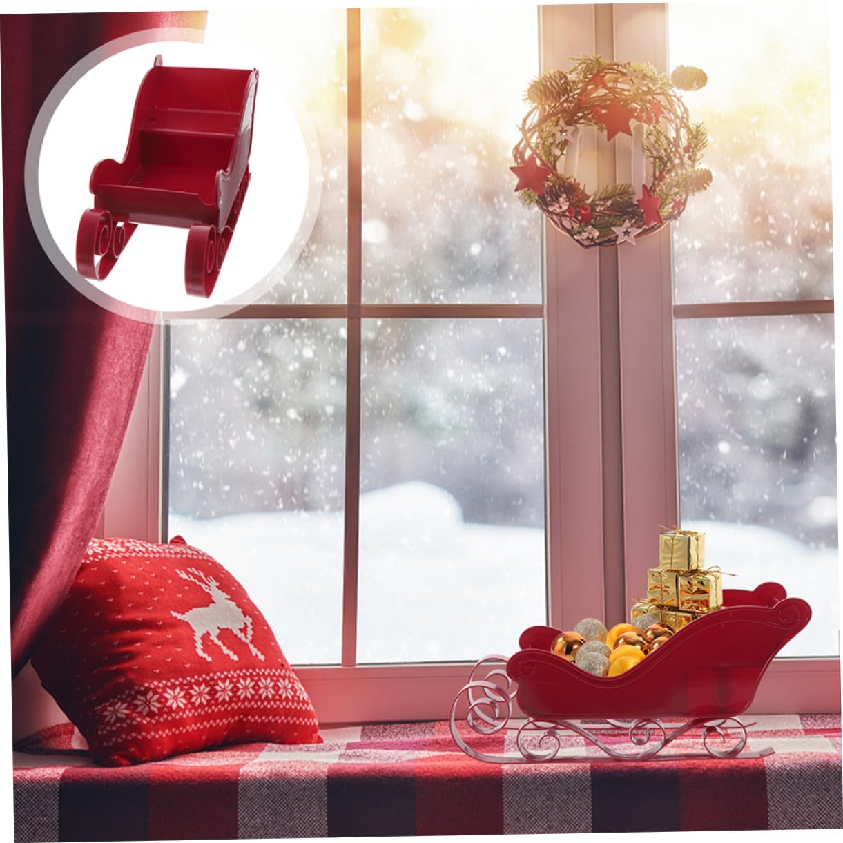 SOLUSTRE 2 Stück Rote Metall Santa Schlitten Dekoration Detaillierter Weihnachts Schlitten als Tisch Deko und Candy Dish Robuste Weihnachtsdeko für Zuhause Büro Vielseitige Festliche