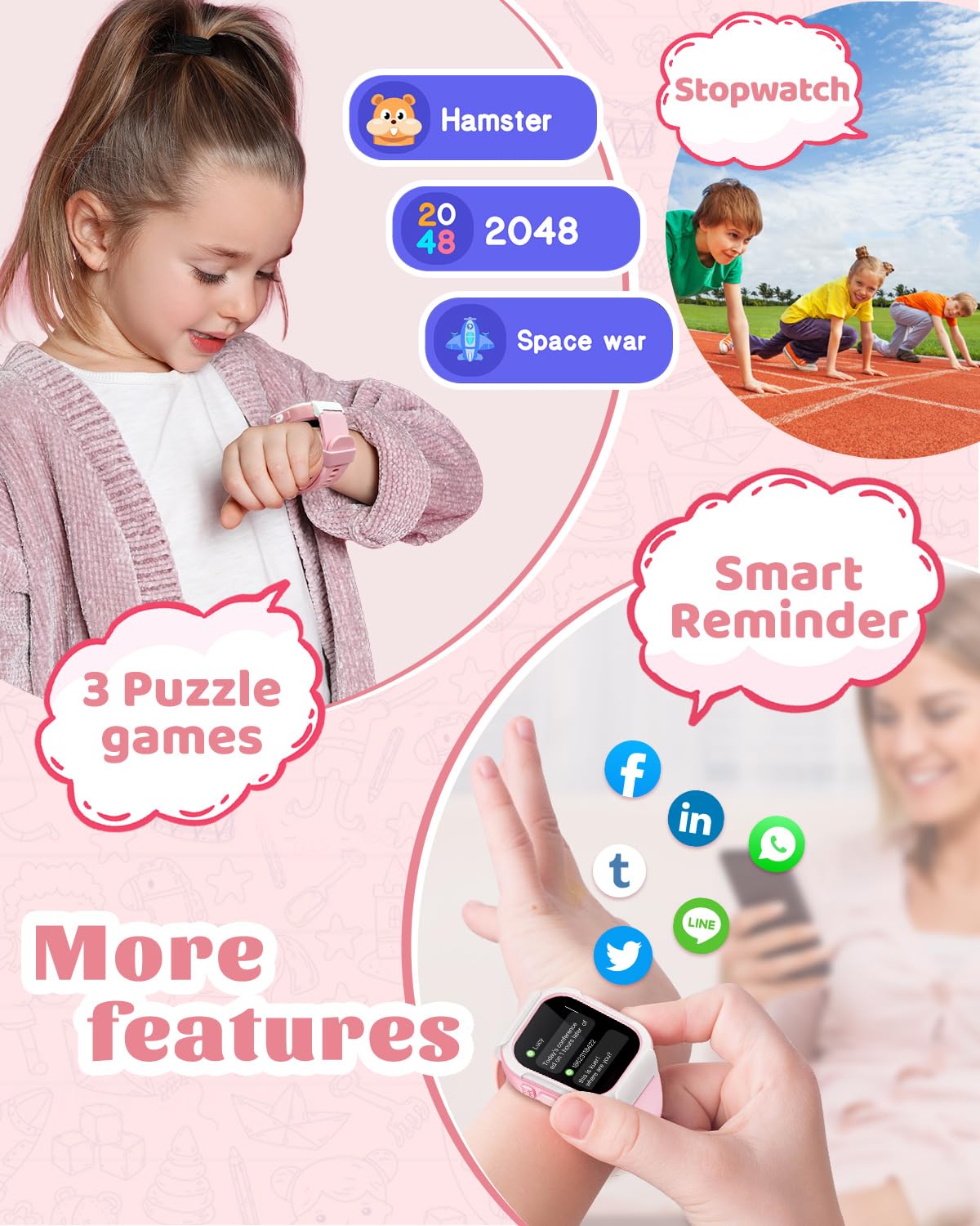 Cloudpoem Reloj inteligente para niños, niñas y niños – Rastreador de fitness con podómetro, monitor de frecuencia cardíaca, oxígeno en sangre, rastreador de sueño, relojes despertadores, juegos de
