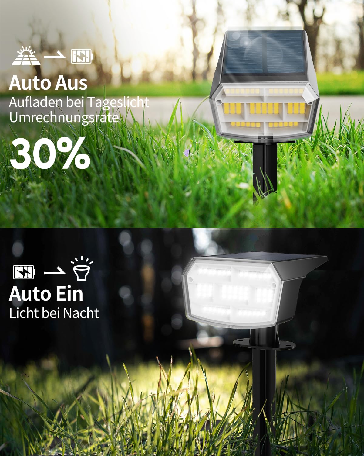 HIBOITEC 59 luci solari a LED per esterni, 6000 K, luce bianca, 6 pezzi, IP65, impermeabile, per esterni, luminosità regolabile