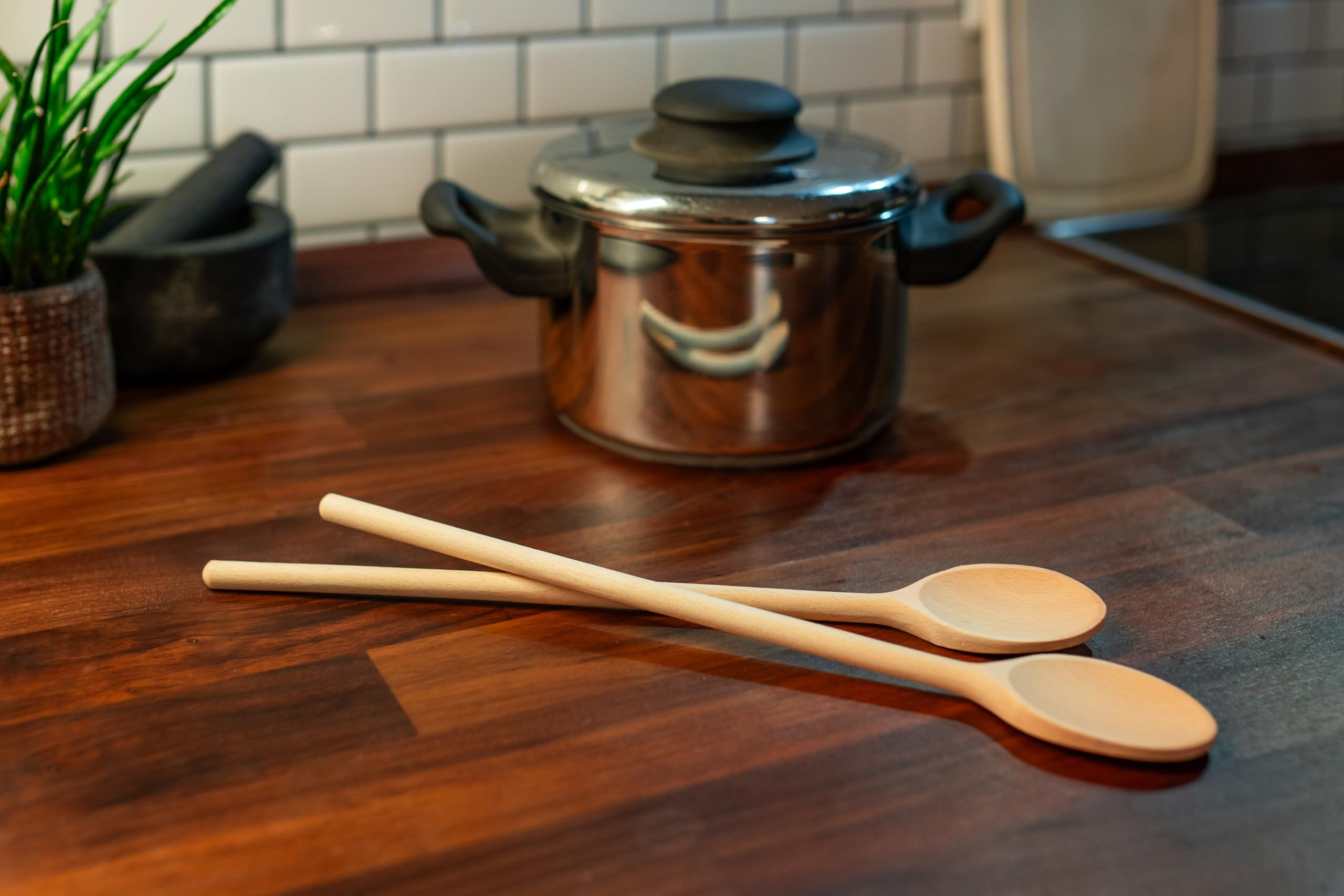 Set Di 2 Cucchiai Da Cucina In Legno Di Faggio | 30 Cm | Ecologici E Sostenibili | Non Graffiano Pentole - Foto 2