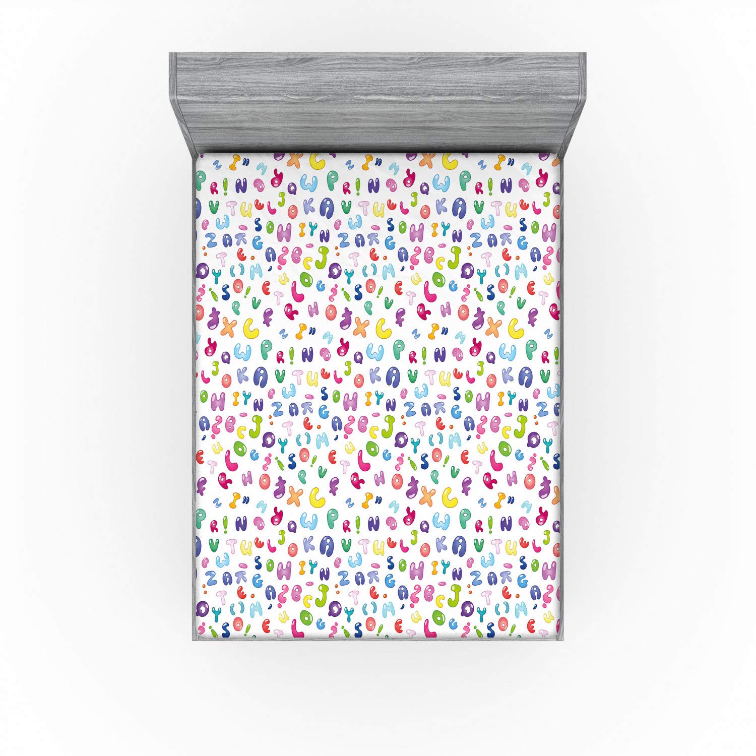 Ambesonne ABC Fitted Sheet, Colorful Alphabet ABC Bubble Letters Doodle Style Fun Design, Bed Cover with All-Round Elastic Pocket for Comfort, California King, Pastel Purple