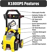 Vista 3 de Karcher K1800PS 1800 PSI 1.2 GPM TruPressure Lavadora a presión eléctrica y limpiador de superficie universal de 15 pulgadas