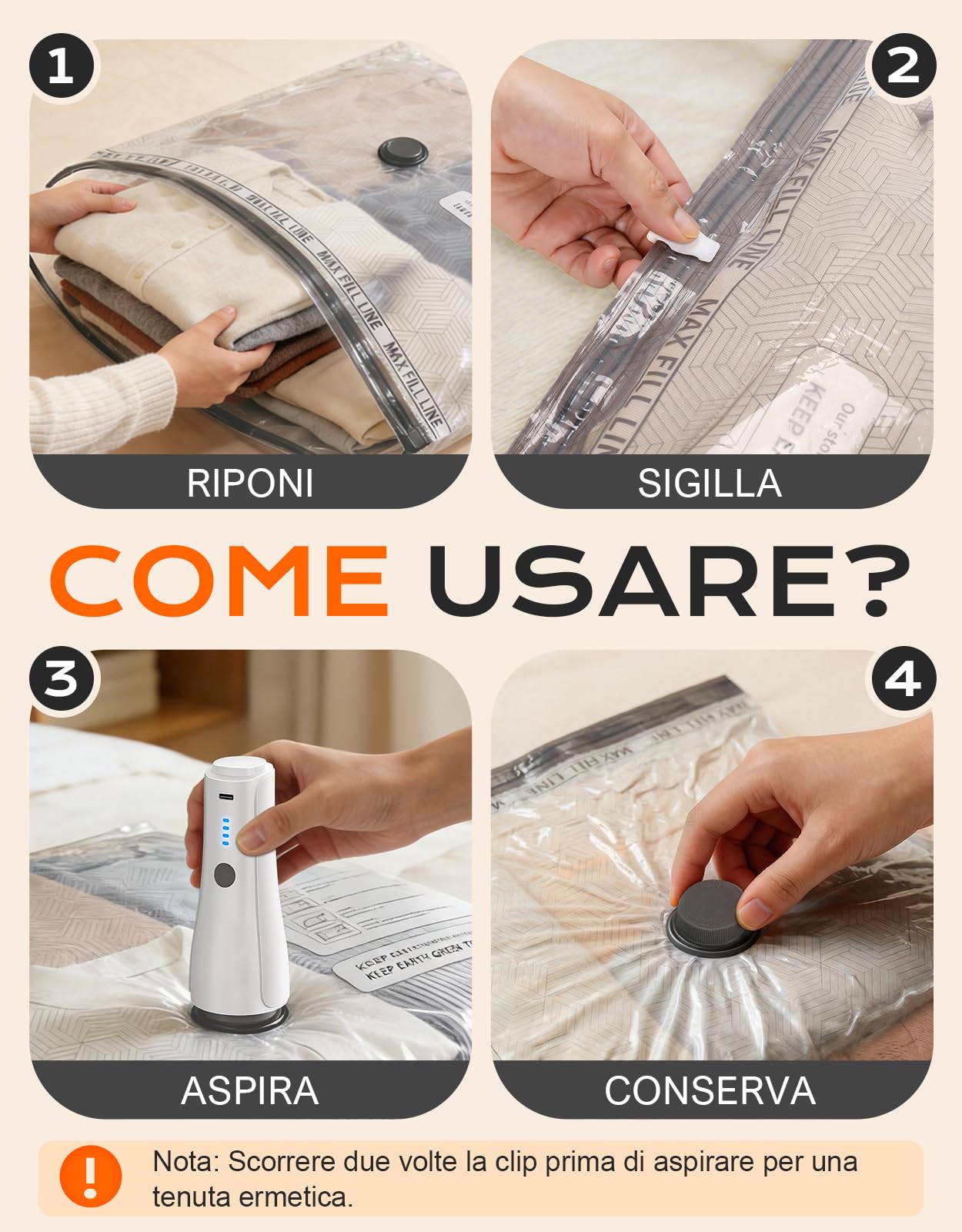 CIRYCASE 15PCS Sacchetti Sottovuoto Vestiti con Pompa Elettrica -5000PA | 2000mAh Portatile Buste Sottovuoto Compressione, Riutilizzabile Salvaspazio, Organizer per Bagagli/Deposito Domestico/Viaggi
