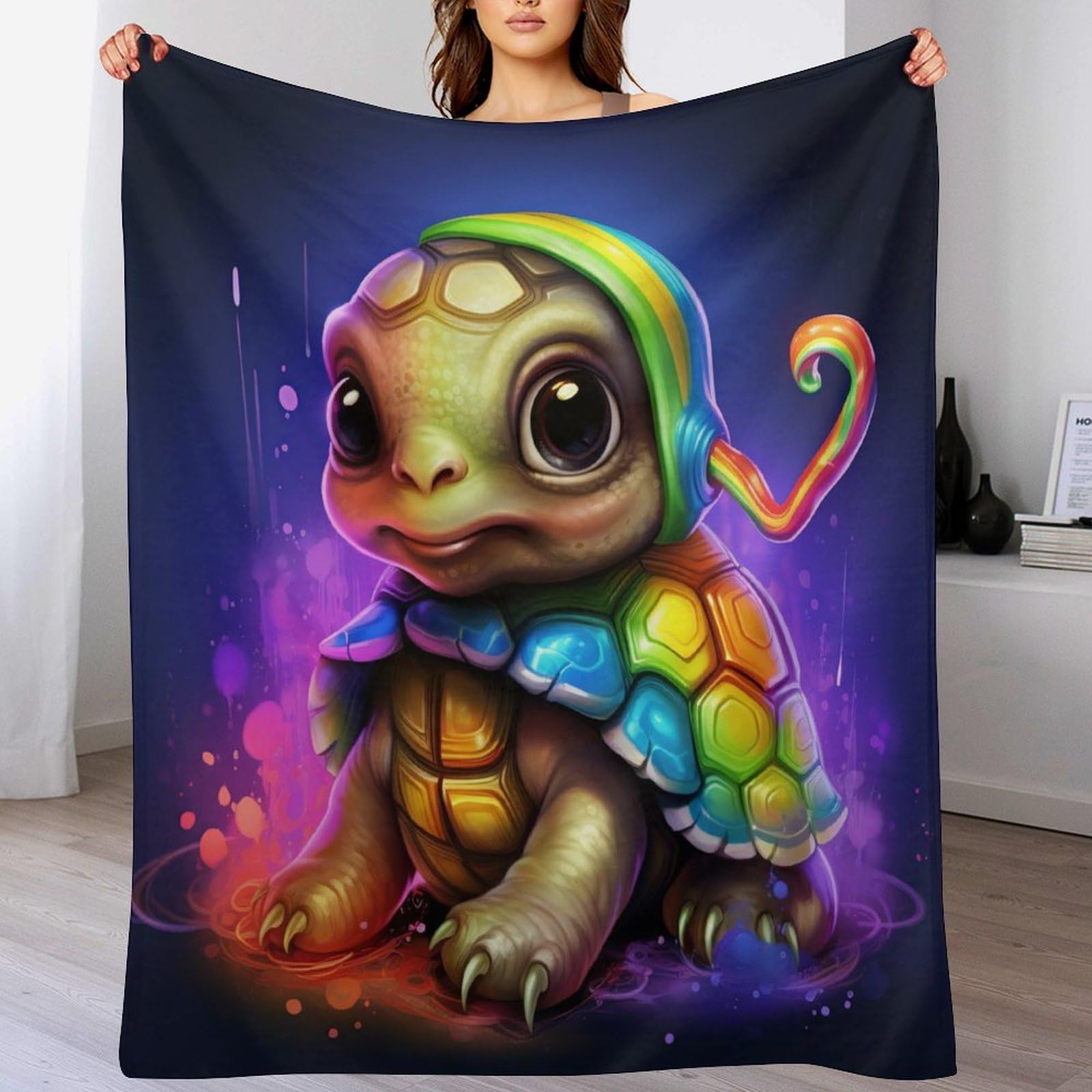 Manta de forro polar con diseño de tortuga y acabado premium