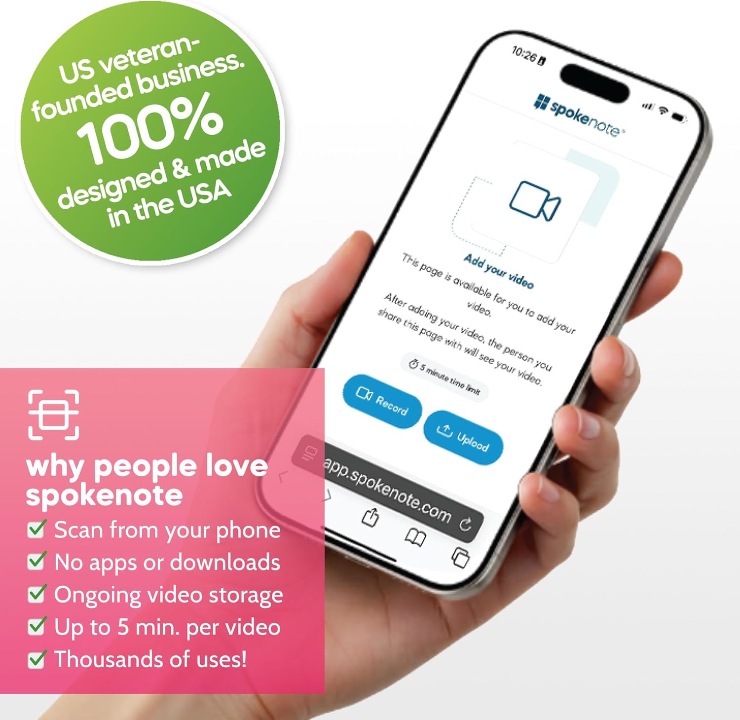Personalized Video Recording Sticker | Spokenote QR Code Stickers Let You Add Custom Videos, Instructions to Anything | 10 Pack - Pink image 3