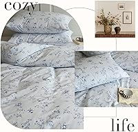 Vista 266 de 3 piezas de juego de funda de edredón tamaño individual XL, funda de edredón blanca con estampado floral azul, ropa de cama coquette de algodón