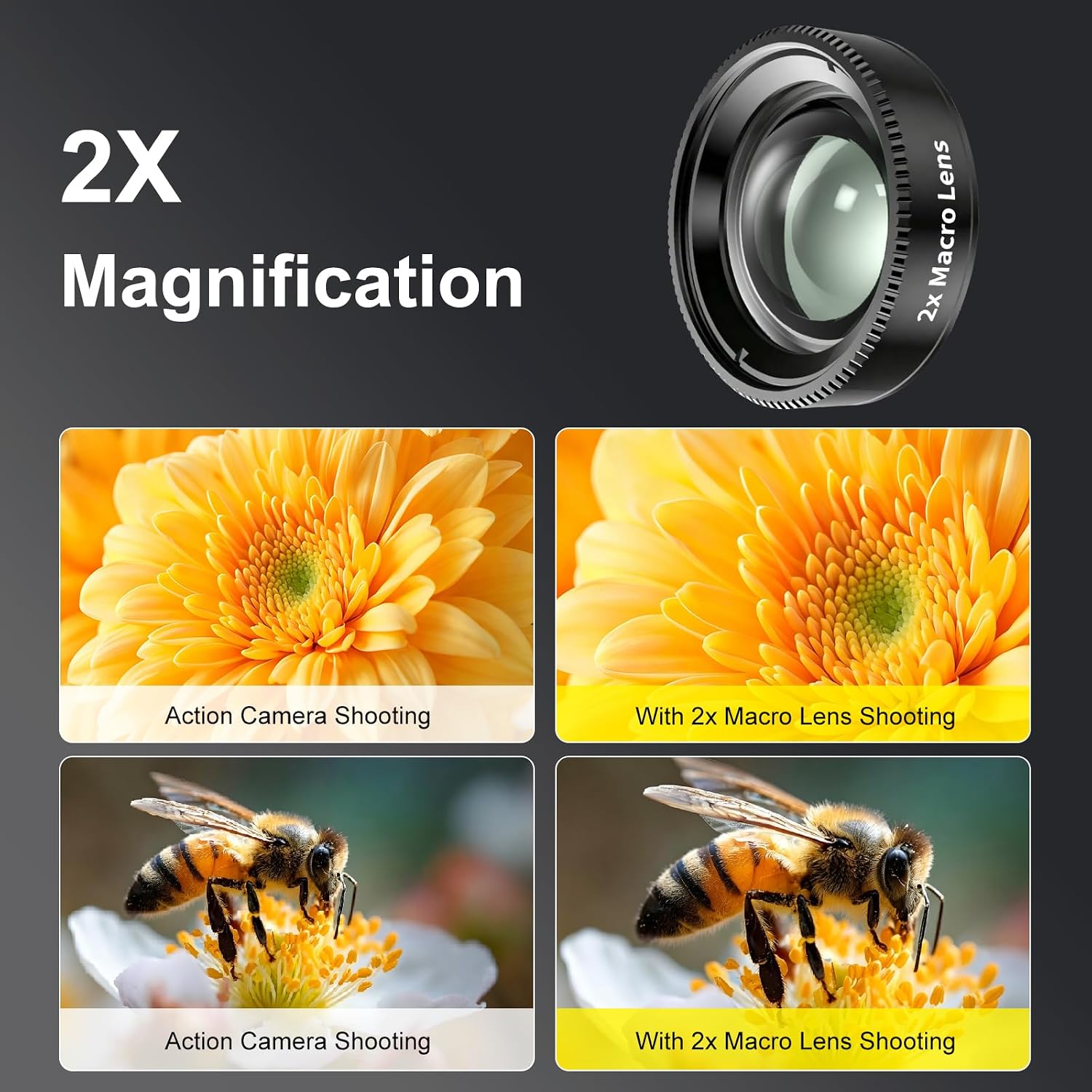 2X Close-Up Macro Filter Lens for DJI Osmo Action 4, Action 5 Pro, Screw Thread Mount Installation, Includes Portable Box, Action Camera Photography Accessories