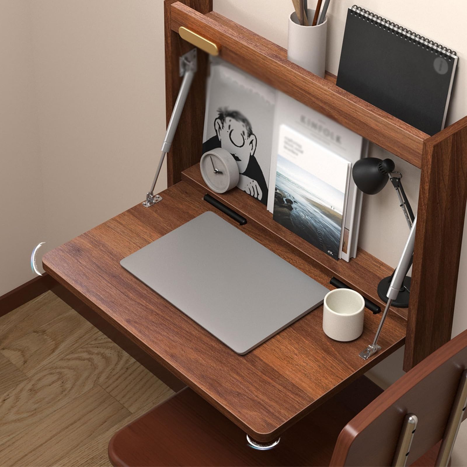 Cact - Scrivania pieghevole da parete, salvaspazio, montata su legno, per computer portatile, per piccole stanze, design galleggiante (C 36 cm / 14.1in), ideale per casa, ufficio e studio