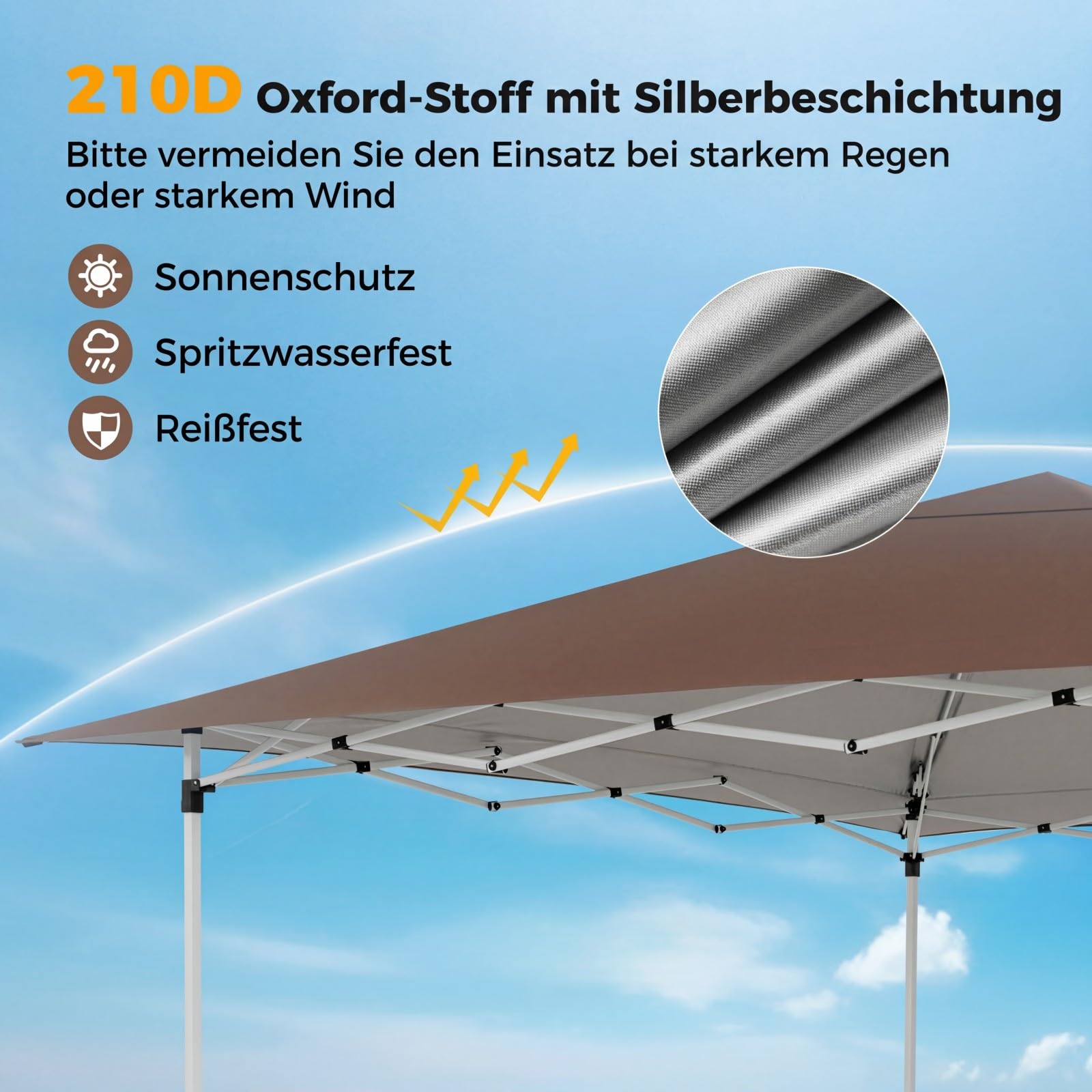 COSTWAY Pavillon, Faltpavillon wasserdicht stabil Winterfest, Gartenpavillon UV Schutz 50+, höhenverstellbar, Pop Up Pavillon mit Tasche für Garten & Terrassen, Braun