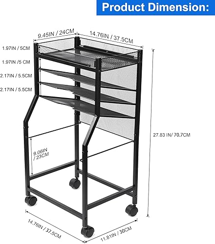 Miniatura 3 de JEBELE Carro de archivos de 5 niveles con ruedas enrollables y bloqueables, carpetas de archivos colgantes, carrito organizador de archivos de