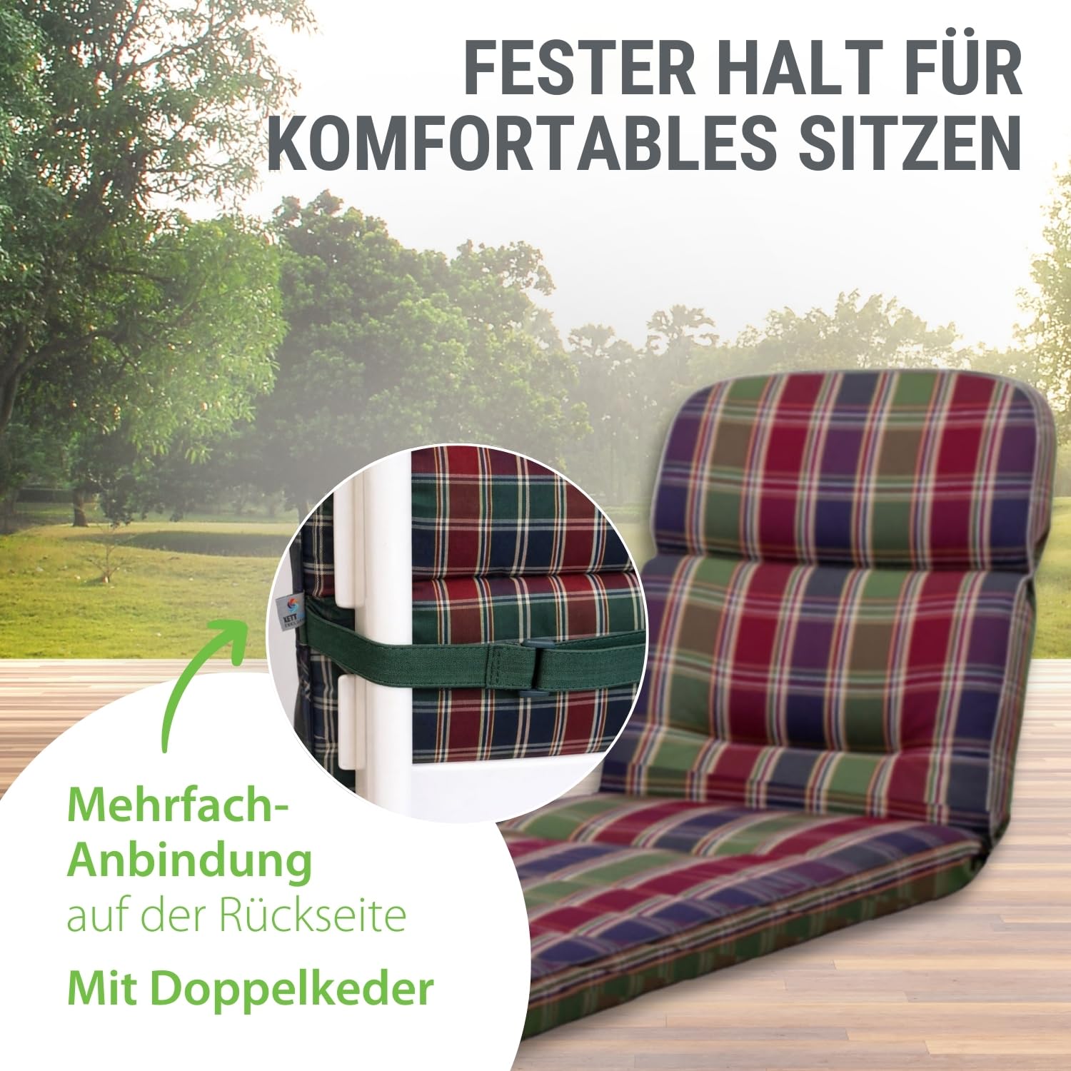 Auflage Rollliege rot-blau-grün kariert I Gartenliege Polster 200x65x9cm I hochwertige & pflegeleichte Liegenauflage I wetter- & formbeständige Liegen-Auflage I KTH3 Liegestuhlauflage