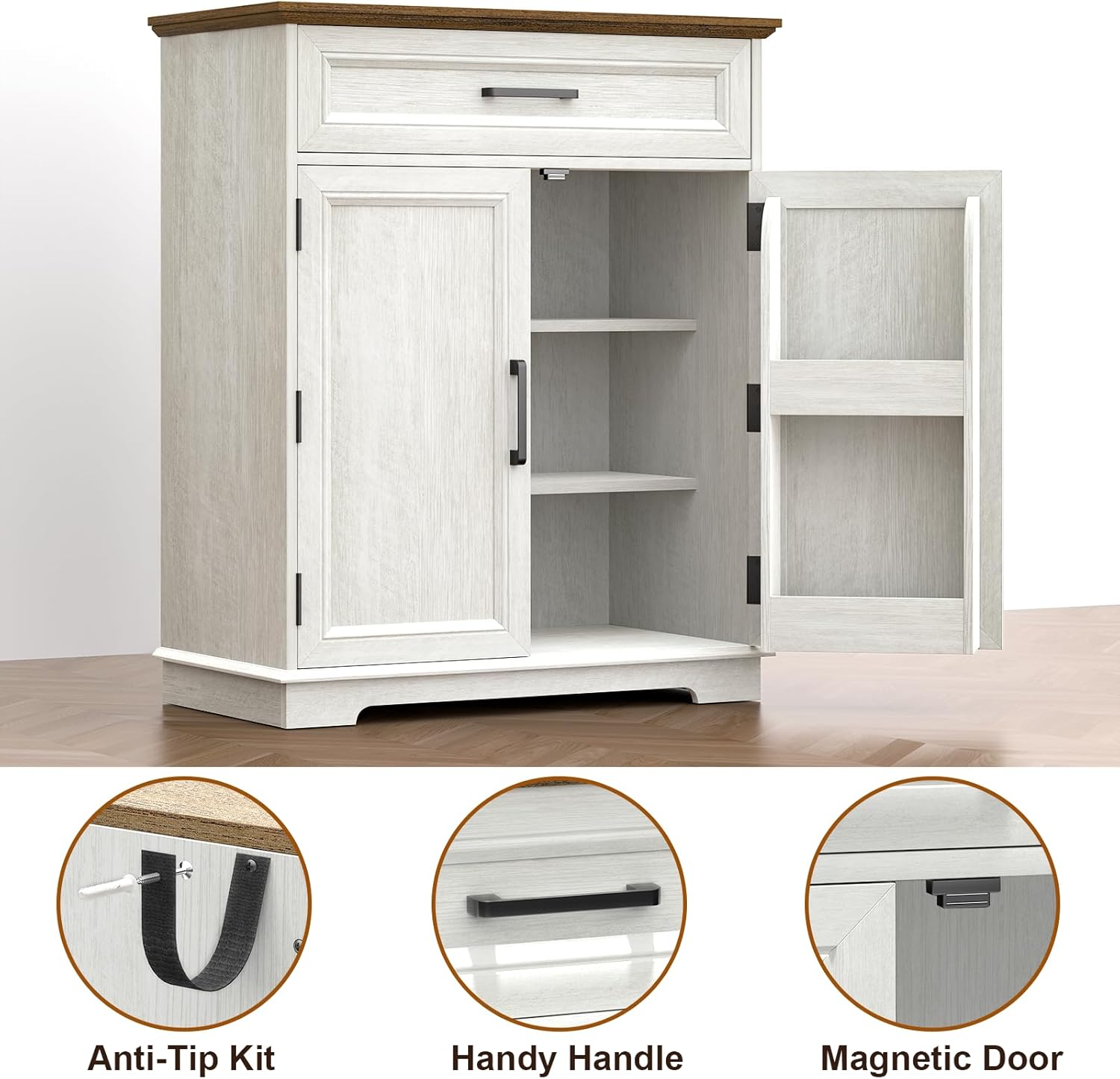 Kitchen Storage Cabinet with Drawer, Buffet Cabinet with Storable Door, Modern Floor Sideboard, White Freestanding for Living Room, Entryway