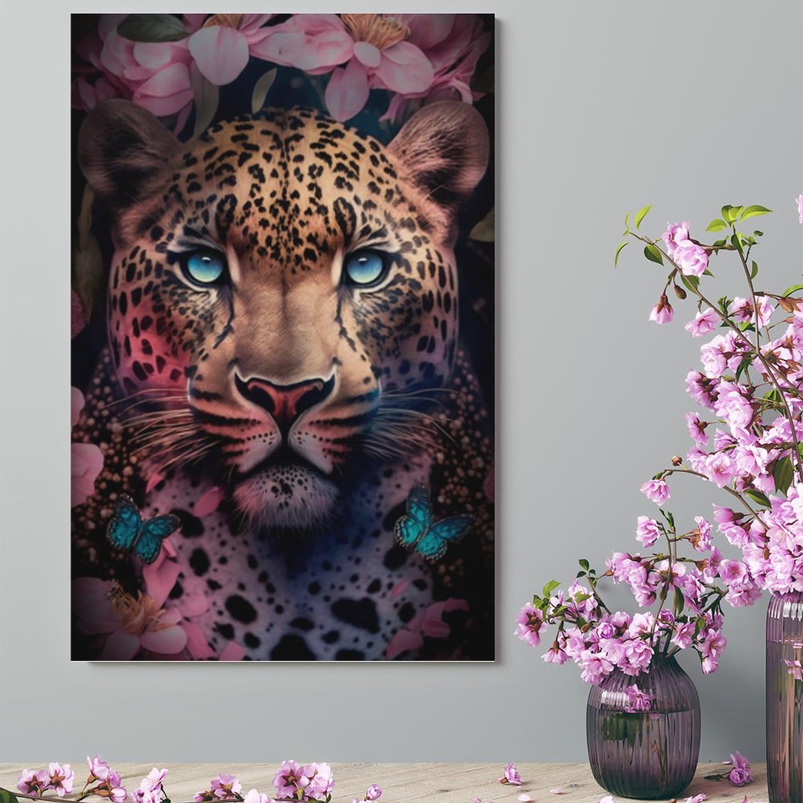 Amazon.co.jp: 絵画 ヒョウの顔の壁紙インテリア 絵画 カラフルな