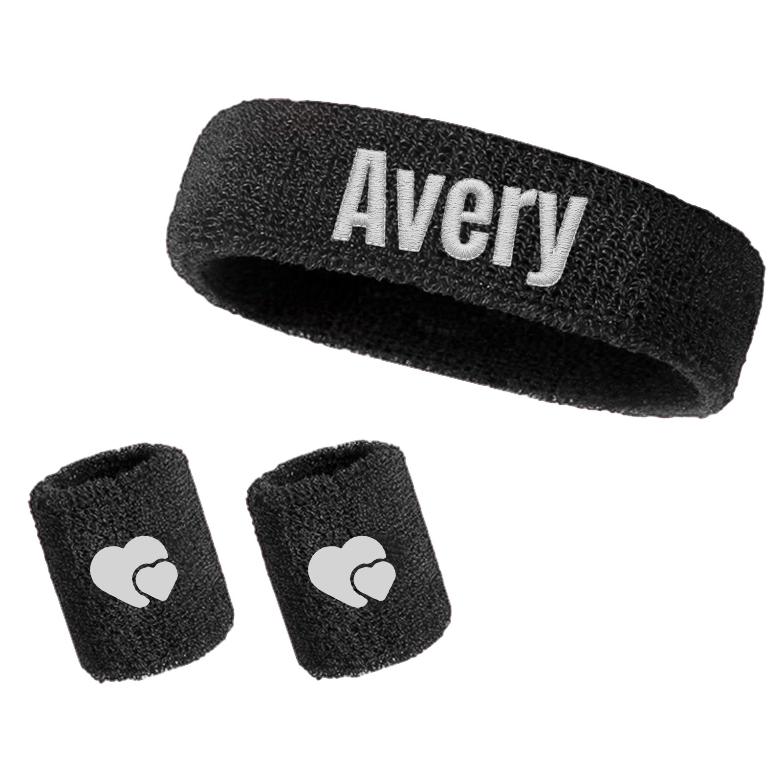 Custom Sports Wristbands, Personalised Embroidered Headband Set – Cotton Sweat Wicking Wrist Sweatband, 3 Piece Workout Accessory – Gift, for Runner Gym Fitness Athlete (L)