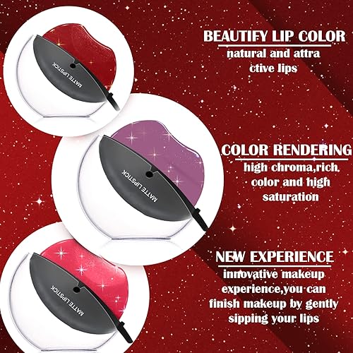 Miniatura 3 de DAGEDA Lápiz labial perezoso de 3 colores lápiz labial perlado lápiz labial mágico que cambia de color Labiales Magicos de larga duración
