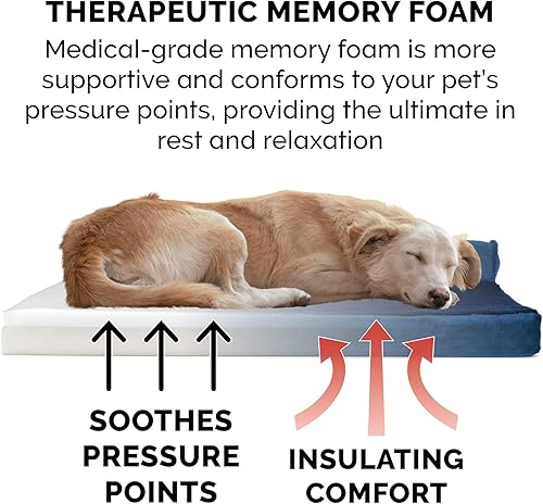 Miniatura 4 de Furhaven - Cama para perro de espuma viscoelástica, en forma de L, de felpa y terciopelo, zafiro profundo, Jumbo Plus (XXL)