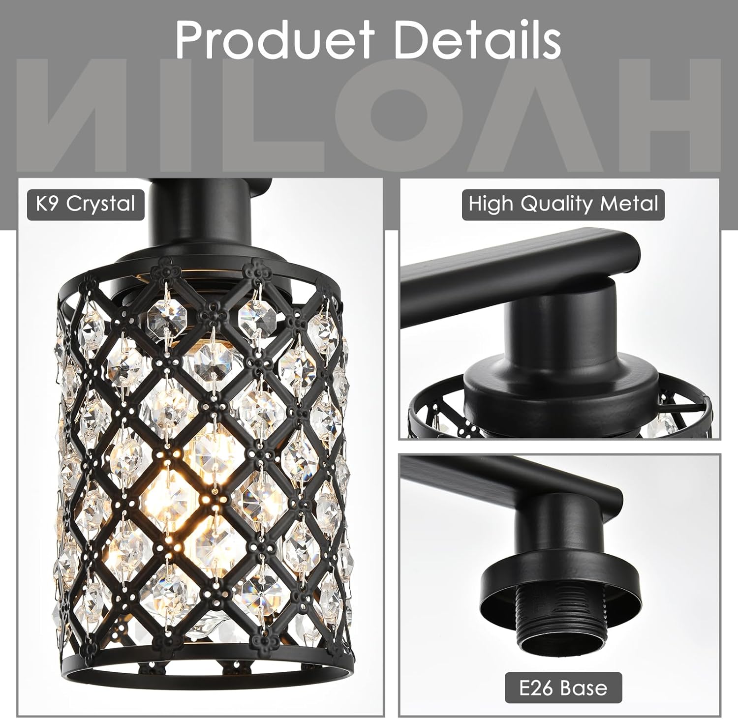 4 Light Black Bathroom Light Fixtures, Modern Farmhouse Vanity Light, Bathroom Lights Over Mirror,Crystal Vanity Lighting Fixtures for Powder Room