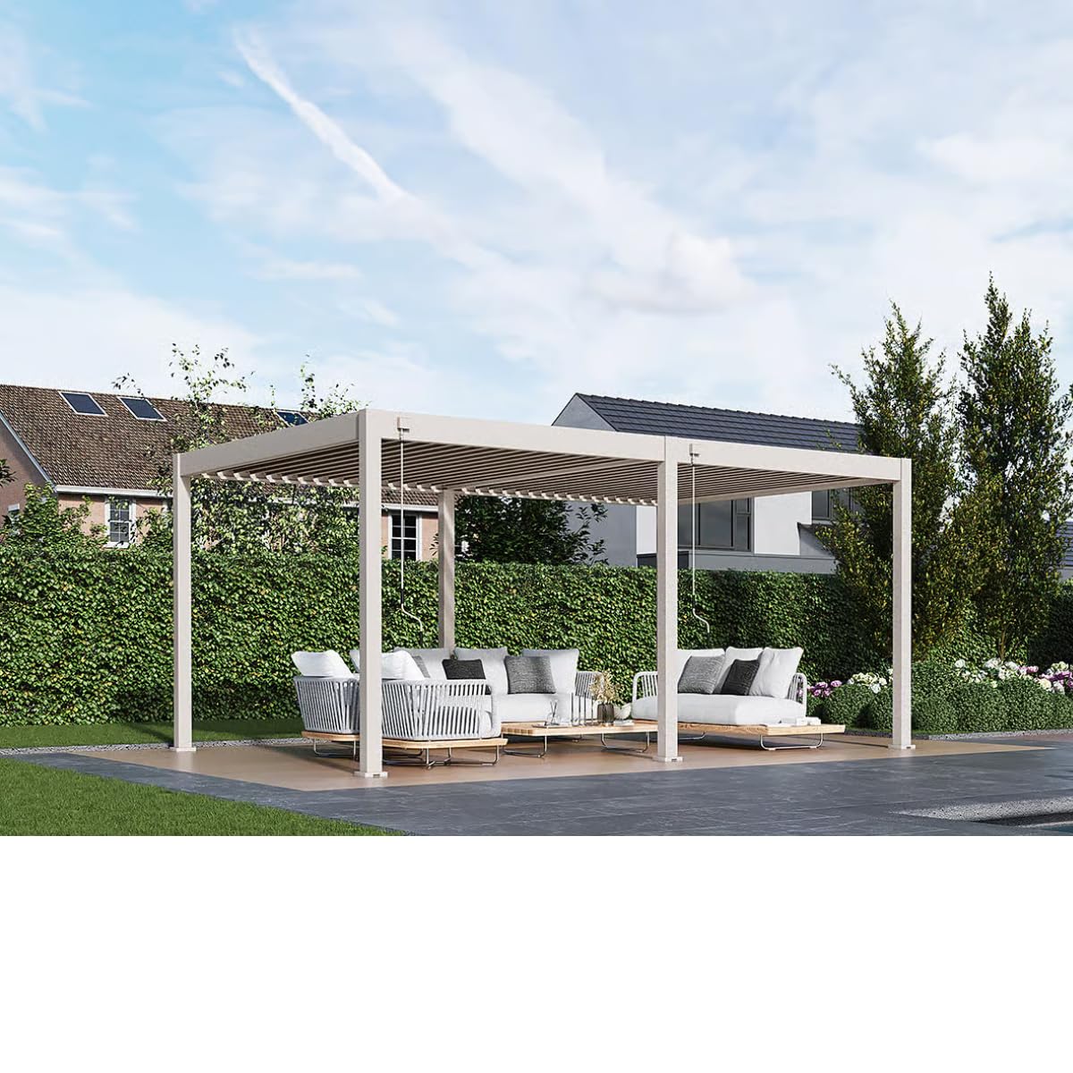 Weide Deluxe Pergola Alu-Lamellendach freistehend ohne Hitzestau 3 x 4 m Sand