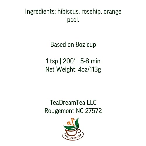 Miniatura 3 de Rosa mosqueta de cáscara de naranja hibisco  TeaDreamTea  Todo natural  Bolsa a granel de 4 onzas  Té suelto  Té de bienestar