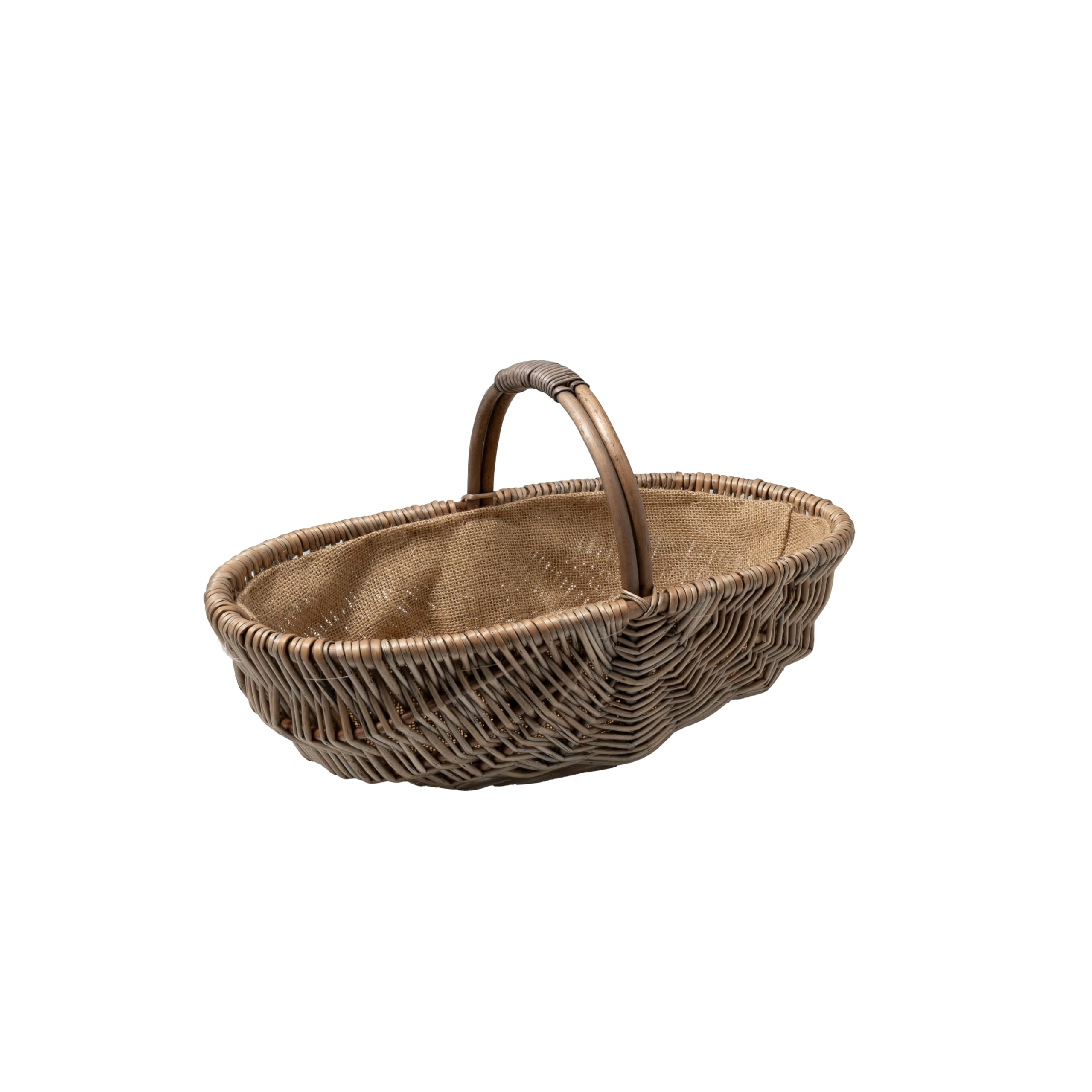 Arthur Cameron Light Grey Oval Lined Wicker Trug Basket with Handle (Small)