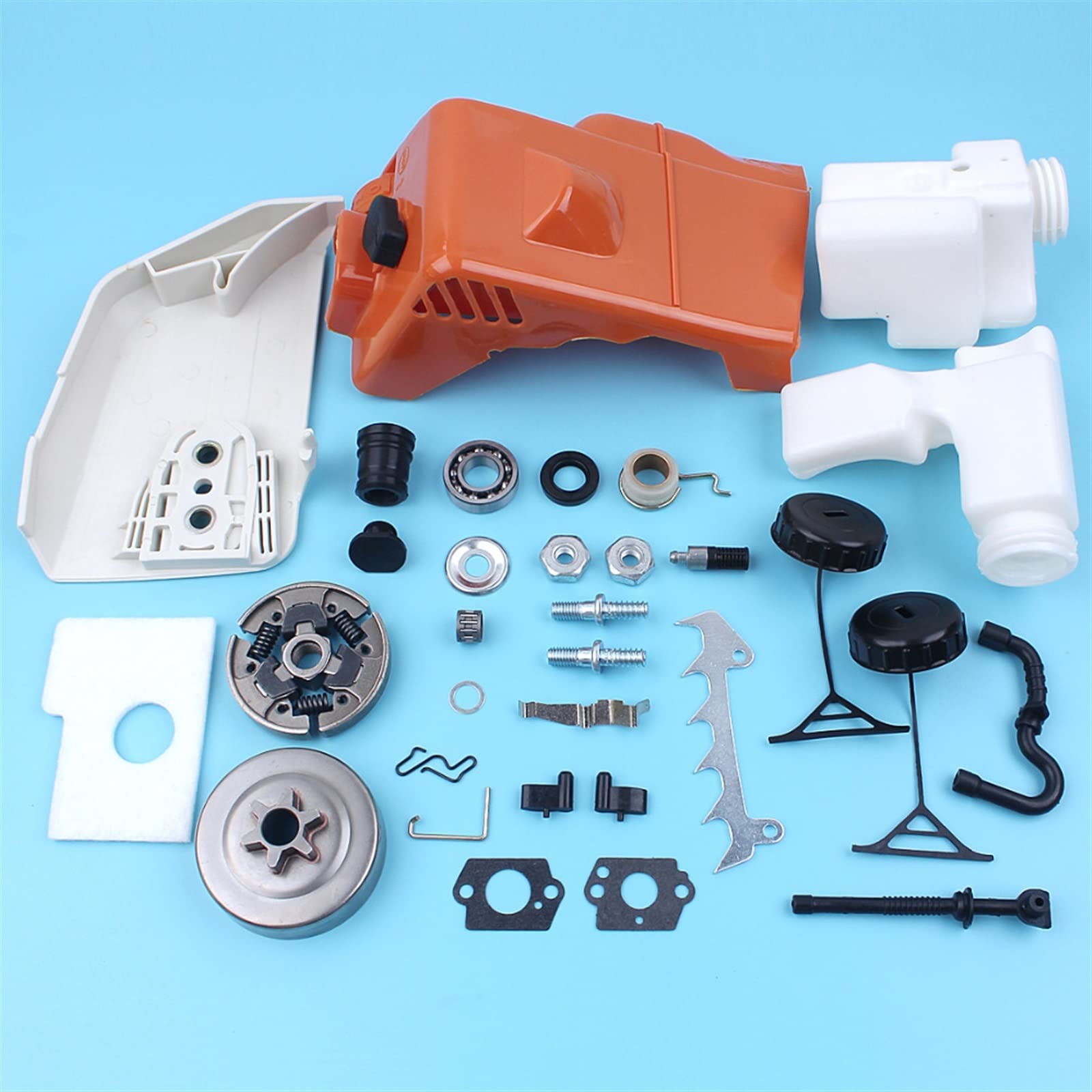 Cubierta de piñón de Embrague, Tambor de Embrague, Filtro de Aire y Combustible, Kit de Tapa de Tanque Apto for Motosierra Stihl 017 018 MS170 MS180 con Engranaje Wrom de espárrago de línea