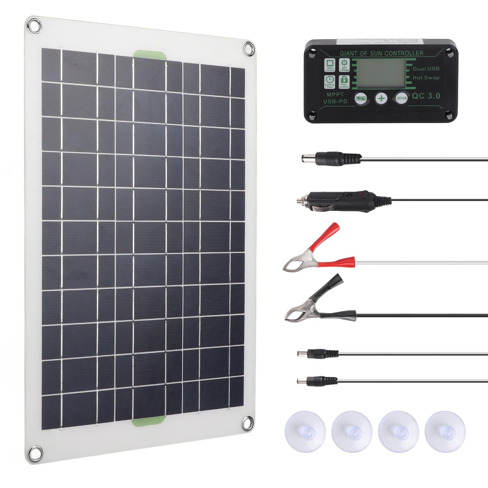 HERCHR Chargeur De Batterie Solaire 50W 30a, Panneau Solaire De Contrôleur De Chargeur De Panneau Solaire 12V 24V pour Camion De Remorque De Camping-Car Marin De Bateau De Voiture