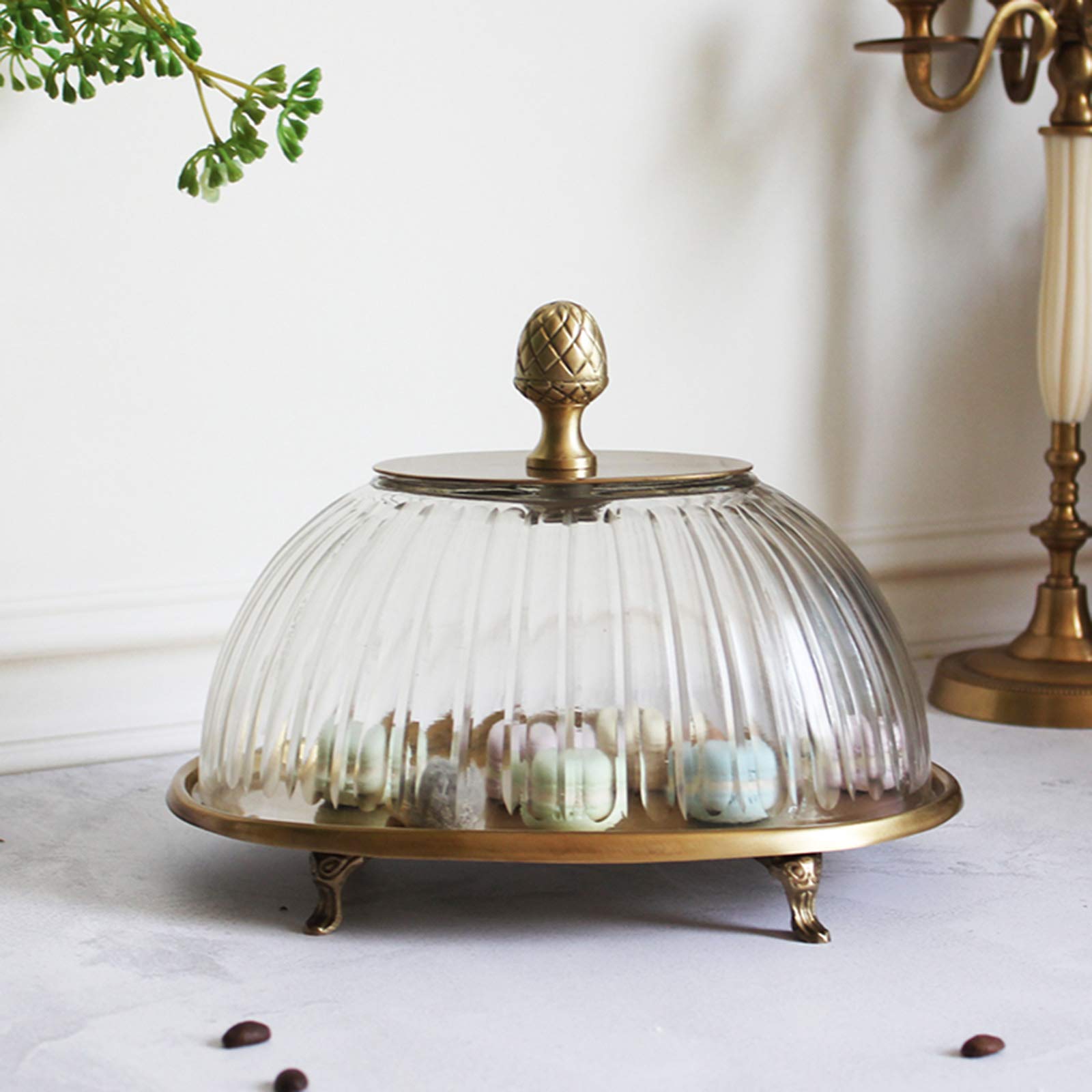 Cloche Alimentaire/Aliments Tente,Supports à gâteaux rétro avec Couvercle en dôme en Verre, Assiettes à Pain à Dessert café Plateaux en métal en Laiton gâteau et dôme à Fromage faciles à Net
