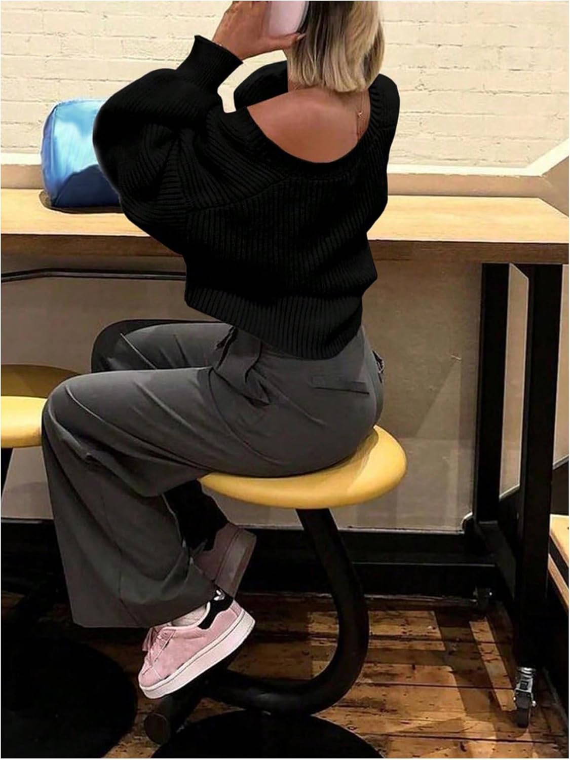 WDIRARA Women's Open Front Cardigans Long Lantern Sleeve Oversized Knit Outerwear - Image 4