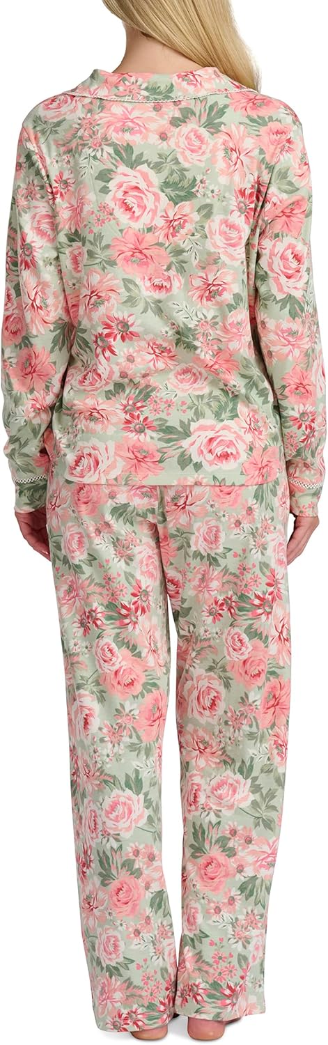 Karen Neuburger womens Long Sleeve Notch Collar Top and Pant Pajama Set With Picot Trim - Image 3
