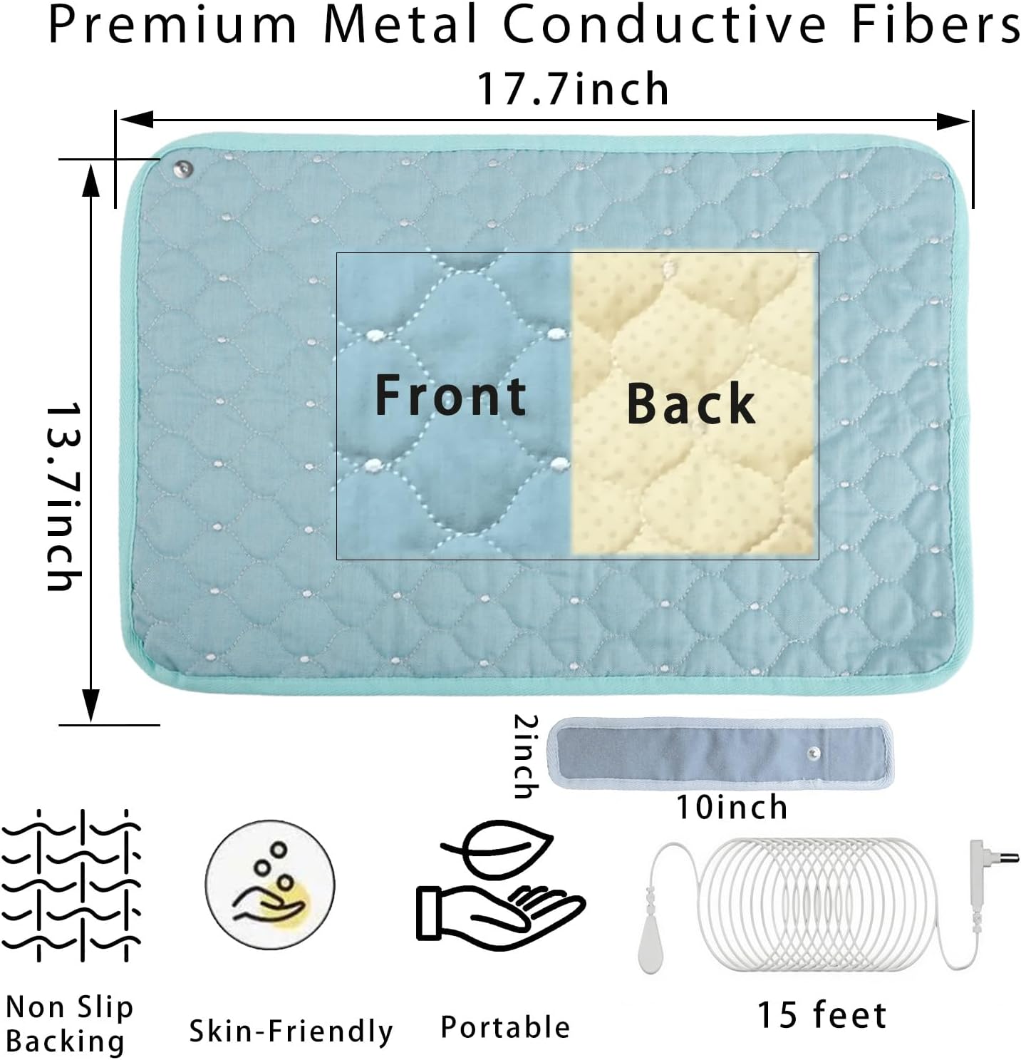 Conductive Metal Fabric Grounding Mat Set with Grounding Wristband and 15ft Cord for Bed/Desk/Floor/Feet - Machine Washable, Healthy Material to Improve Sleep and Wellness