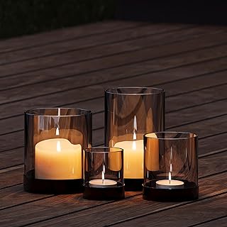 draadwerk® Candle Holders | Set of 4 Table Decoration Lanterns | Tea Light Glasses | Powder Coated Metal & Darkened Glass | For Home & Balcony | Atmospheric Ambience | Black (Black)