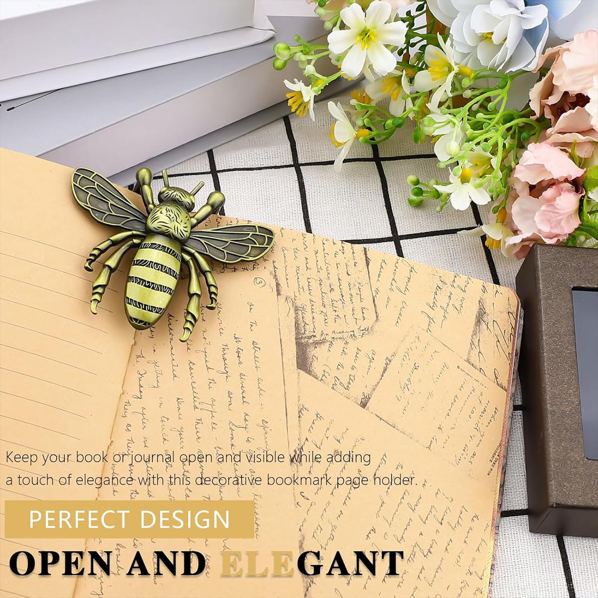 Carpeta de escritura con clip de abeja de metal vintage para diario manos libres