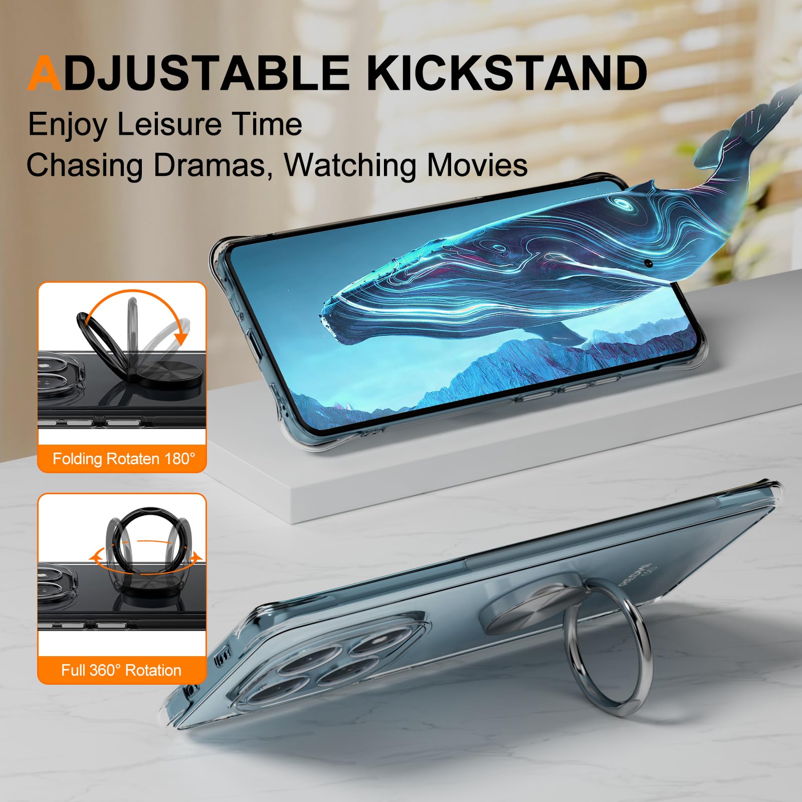Custodia Xiaomi Poco F7 Pro Trasparente Con Anello Girevole: Cover In Silicone Morbido, Anti-giallo, Con Supporto A 360° E Angoli Airbag Per Una Protezione Totale Anti-caduta. - 3