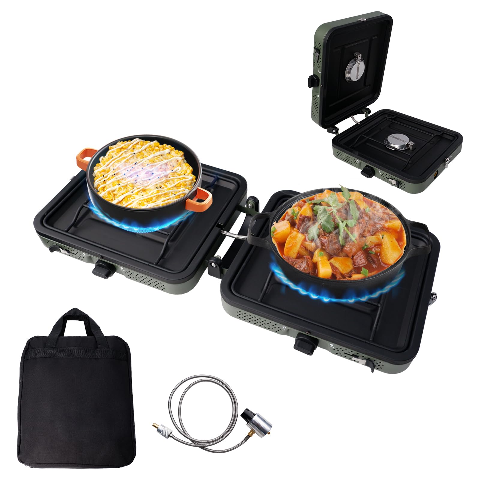 Camping Stove 2 Burner, Lightweight Foldable Propane Stove with 17200 BTUs High Output, Quick Ignition & Ajdust Camp Stove, Must Have for Camping, Hiking, Travel, Outdoor BBQ