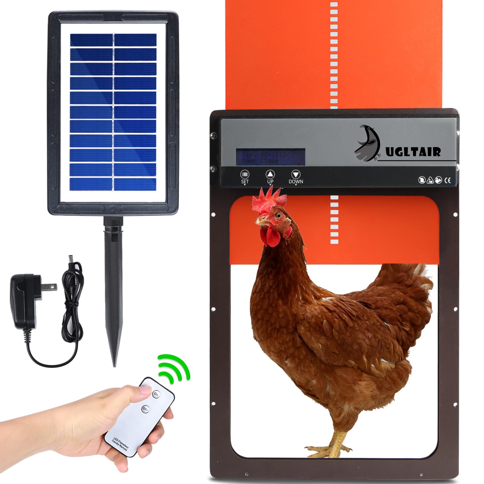 Automatic Chicken Coop Door, Solar Powered Chick Door Opener with Timer Remote Control Aluminum