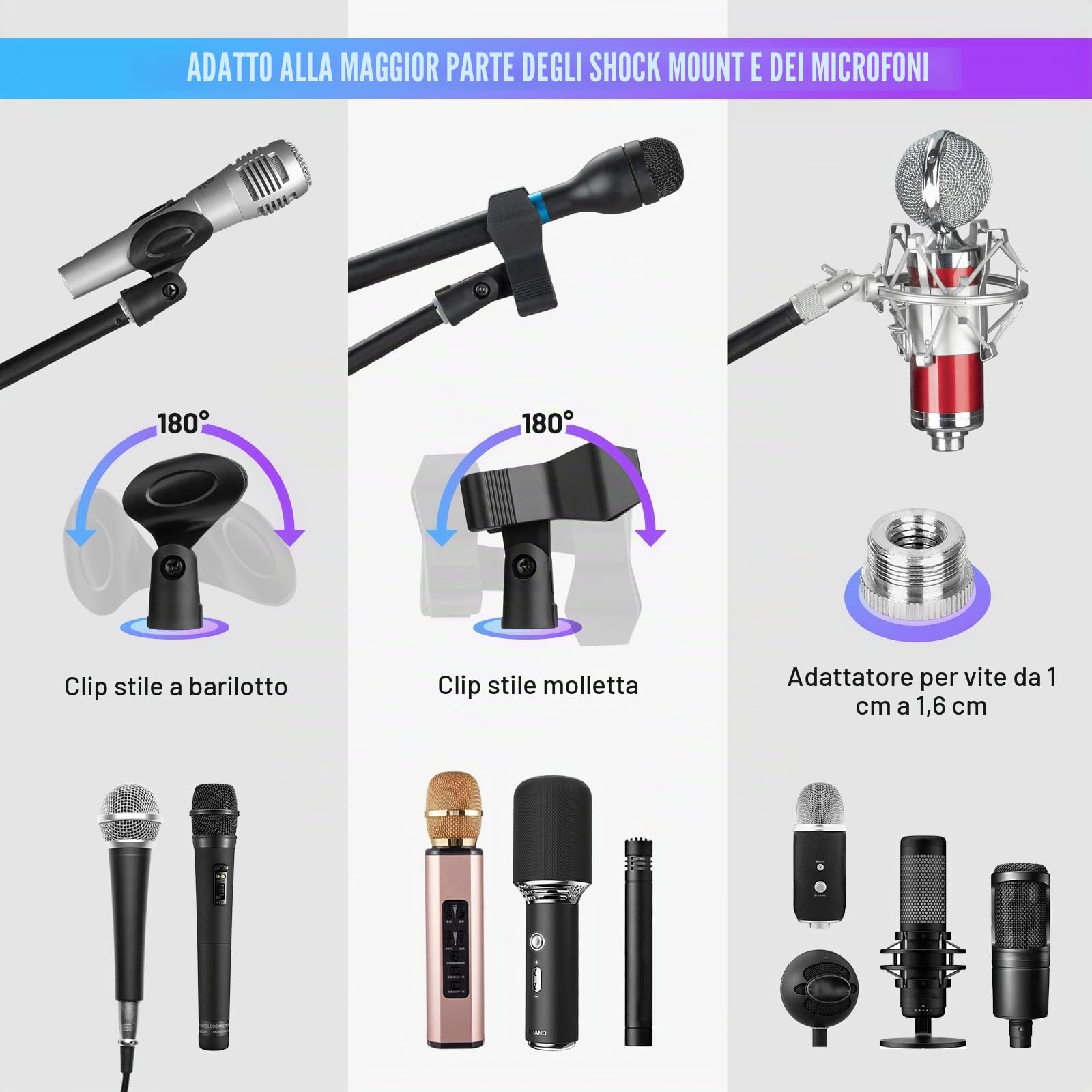 CAHAYA Supporto per Microfono da Tavolo Regolabile con 2 Diversi Clip Asta Microfono da Scrivania con Braccio Telescopico con Adattatore 3/8" a 5/8" CY0360