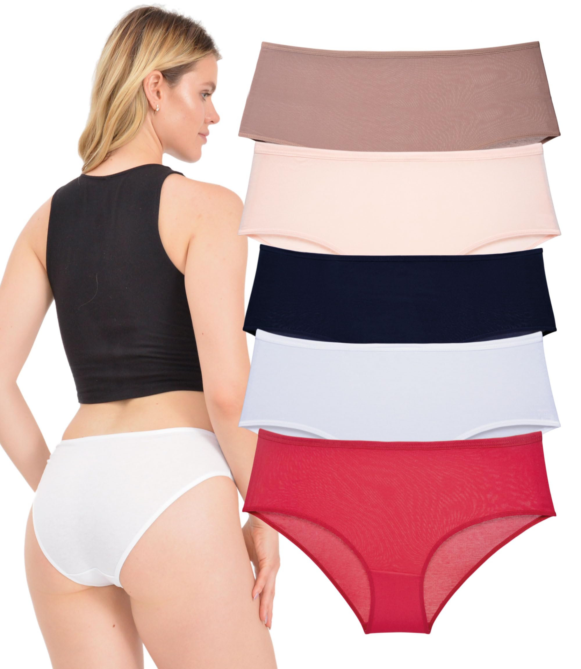 LadyMelex - Slip da Donna Oversize (3XL-4XL-5XL-6XL), Biancheria Intima in Cotone, Mutandine da Donna a Vita Media, Taglie Forti, Confezione da 5