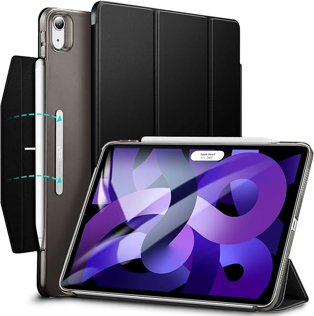 ESR iPad Air 5th Generation Case/iPad Air 4th Generation Case(10.9 inch), Trifold Smart Case, iPad Air 2022/2020 Case with Clasp, Auto Sleep/Wake, Ascend Series, Black