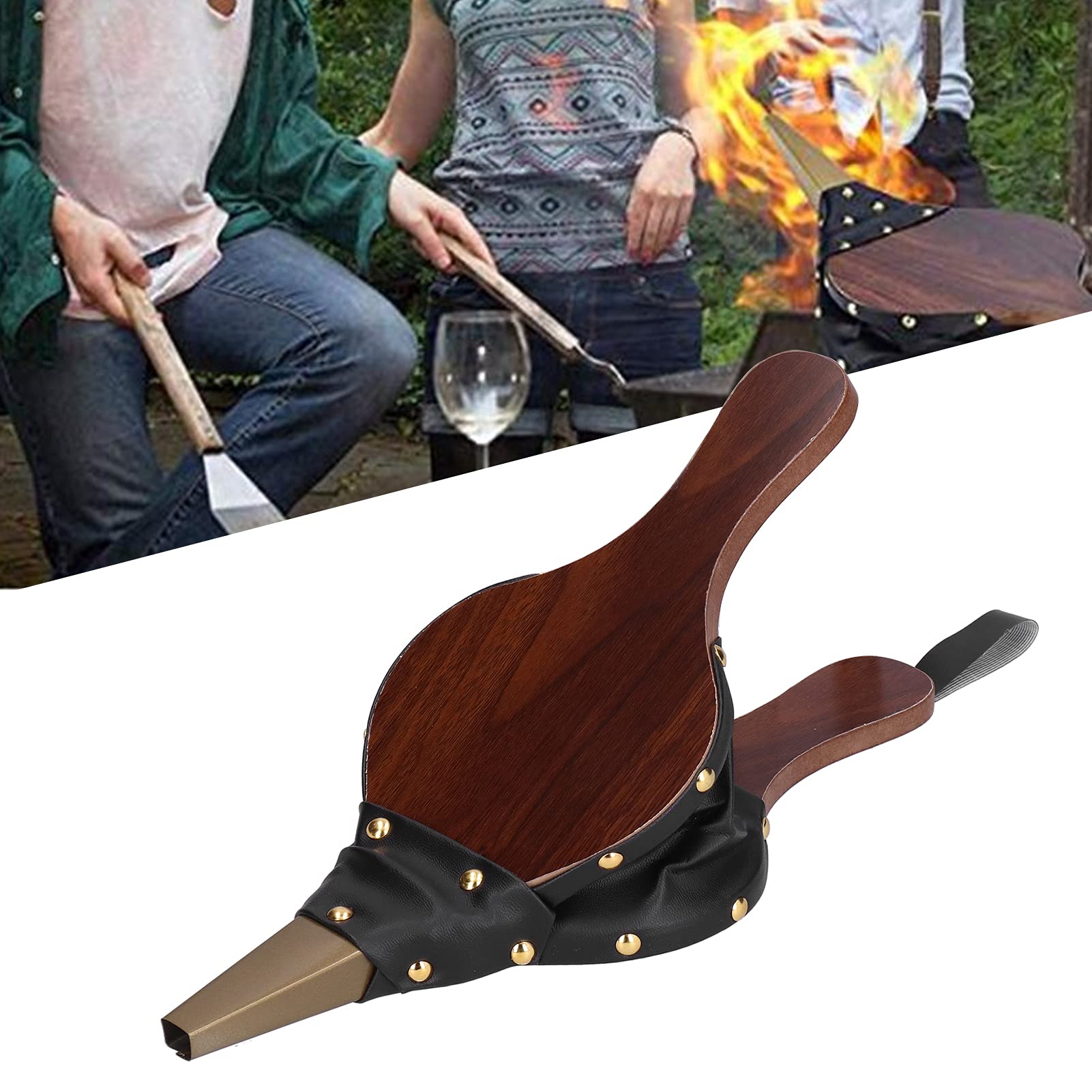Goshyda Fuelle para Chimenea, soplador de Aire Manual portátil de Madera, Cuero sintético Resistente al Calor, Ideal para chimeneas, Senderismo, Picnic, Camping
