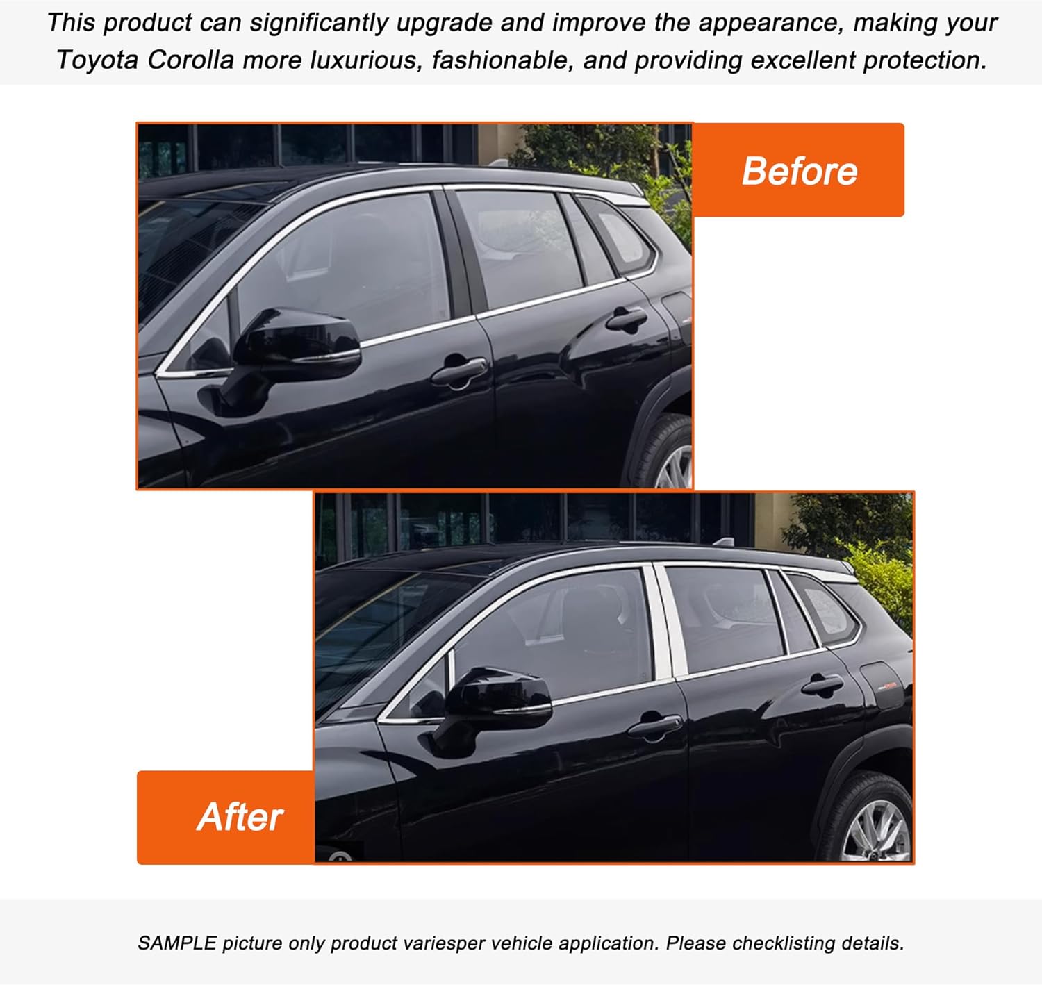 G Door Window Pillar Posts Trim Molding Stainless Steel Fit for Toyota Corolla 2019 2020 2021 2022 2023 Cover Silver 12-pc